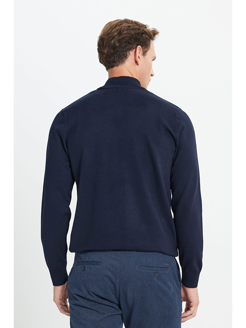Erkek Lacivert Standart Fit Normal Kesim Yarım Balıkçı Yaka Triko Kazak-4