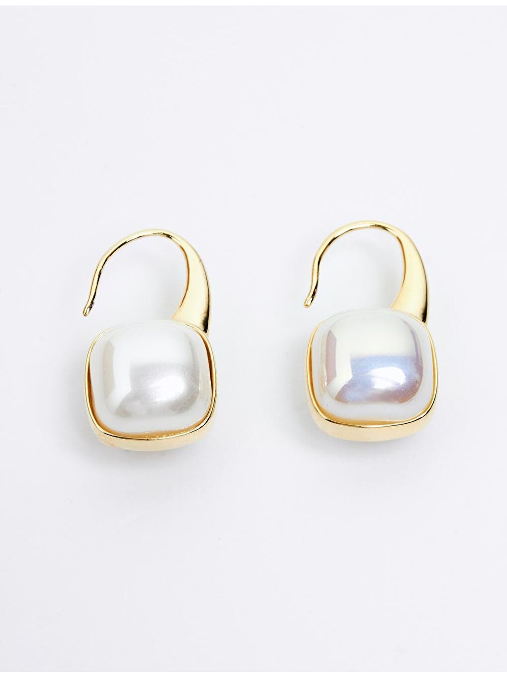 Sarı Altın Kare İnci Küpe