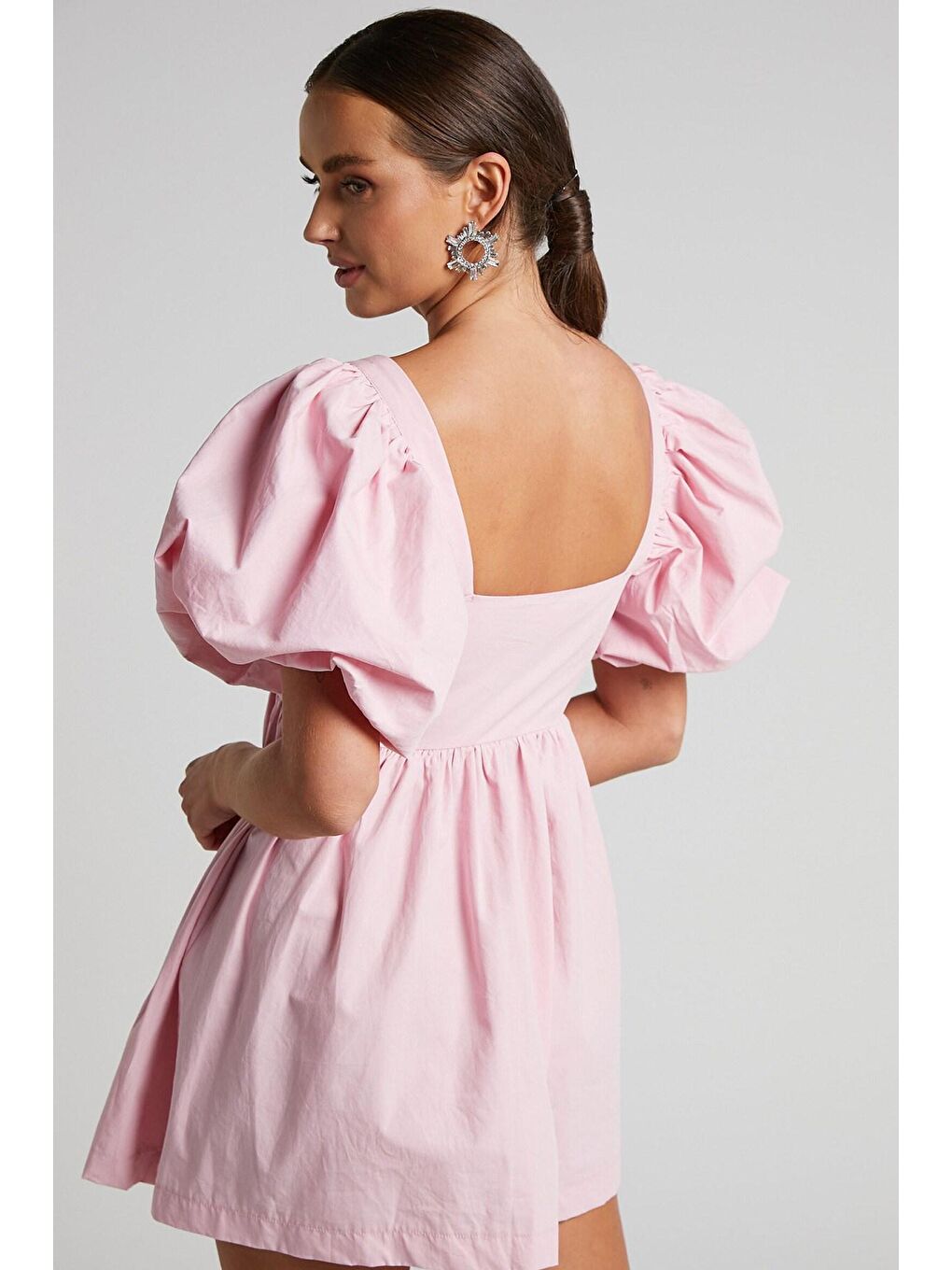 Pembe Kalp Yaka Balon Kol Kadın Elbise Mg1620-5