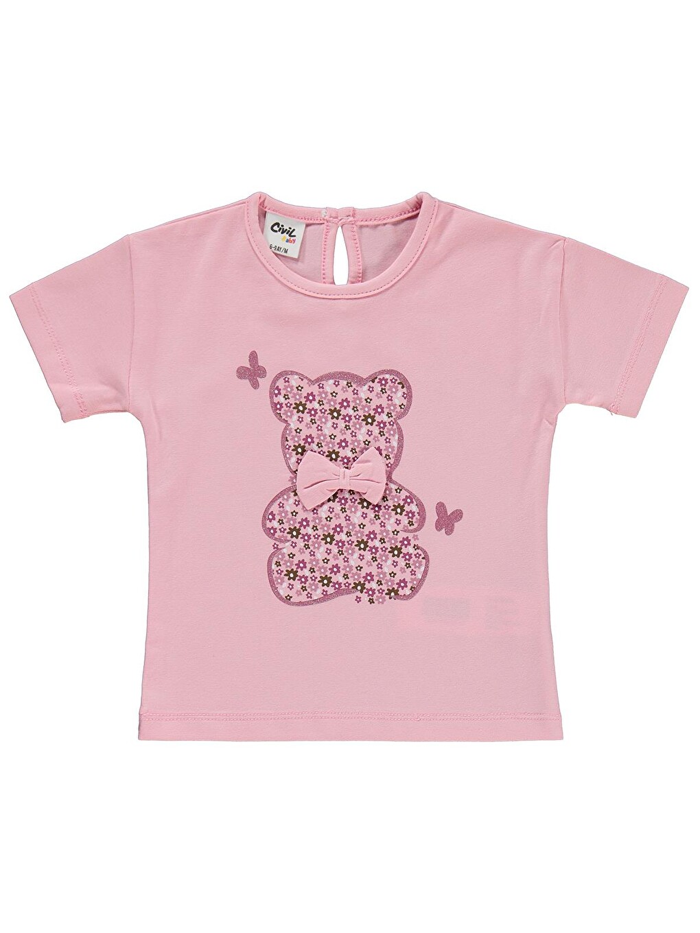 Baby Ayıcık Baskılı Fiyonklu 6-18 Ay Takım - Pembe-3