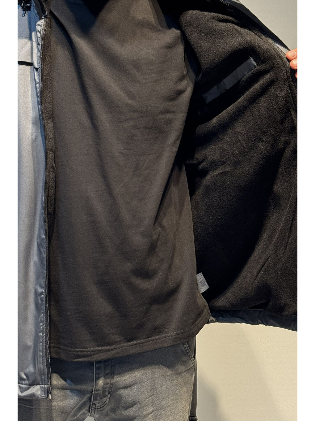 Gri Erkek Kapüşonlu Cep Detaylı İçi Polar Kışlık Mont 2540 Füme-3