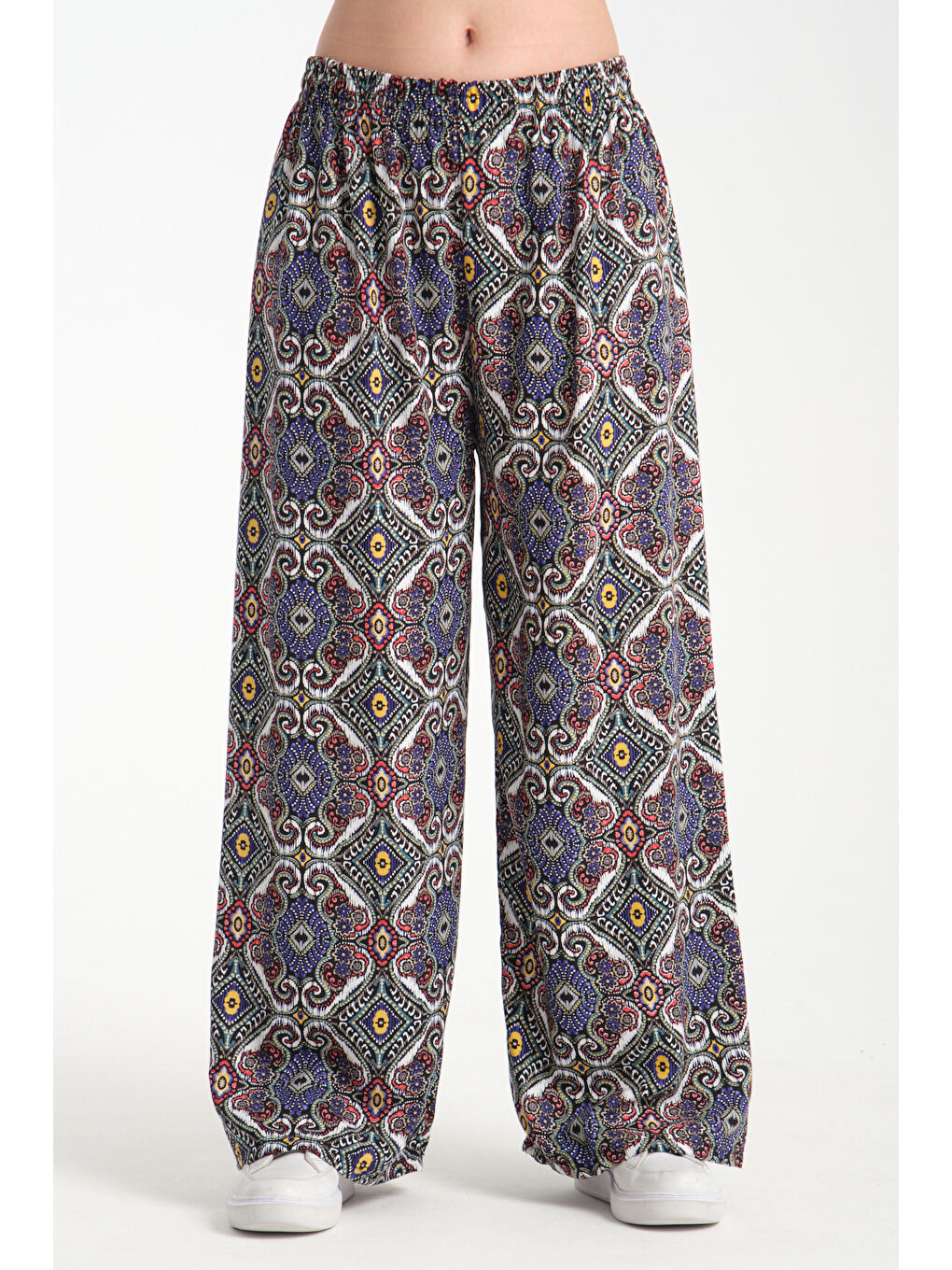 Mor Kadın Desenli Dökümlü Viskon Pantolon 1063