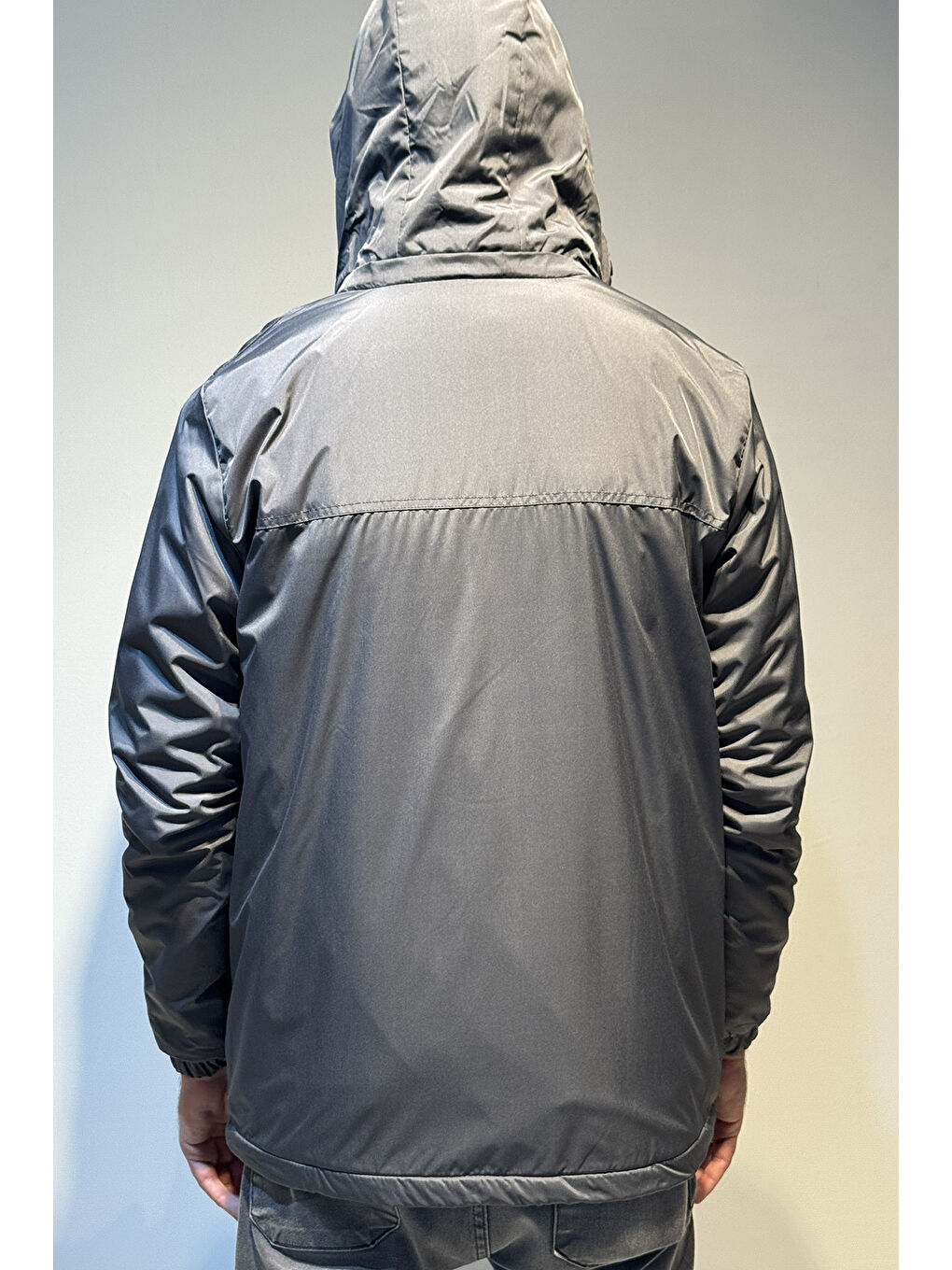 Gri Erkek Kapüşonlu Cep Detaylı İçi Polar Kışlık Mont 2540 Füme-4