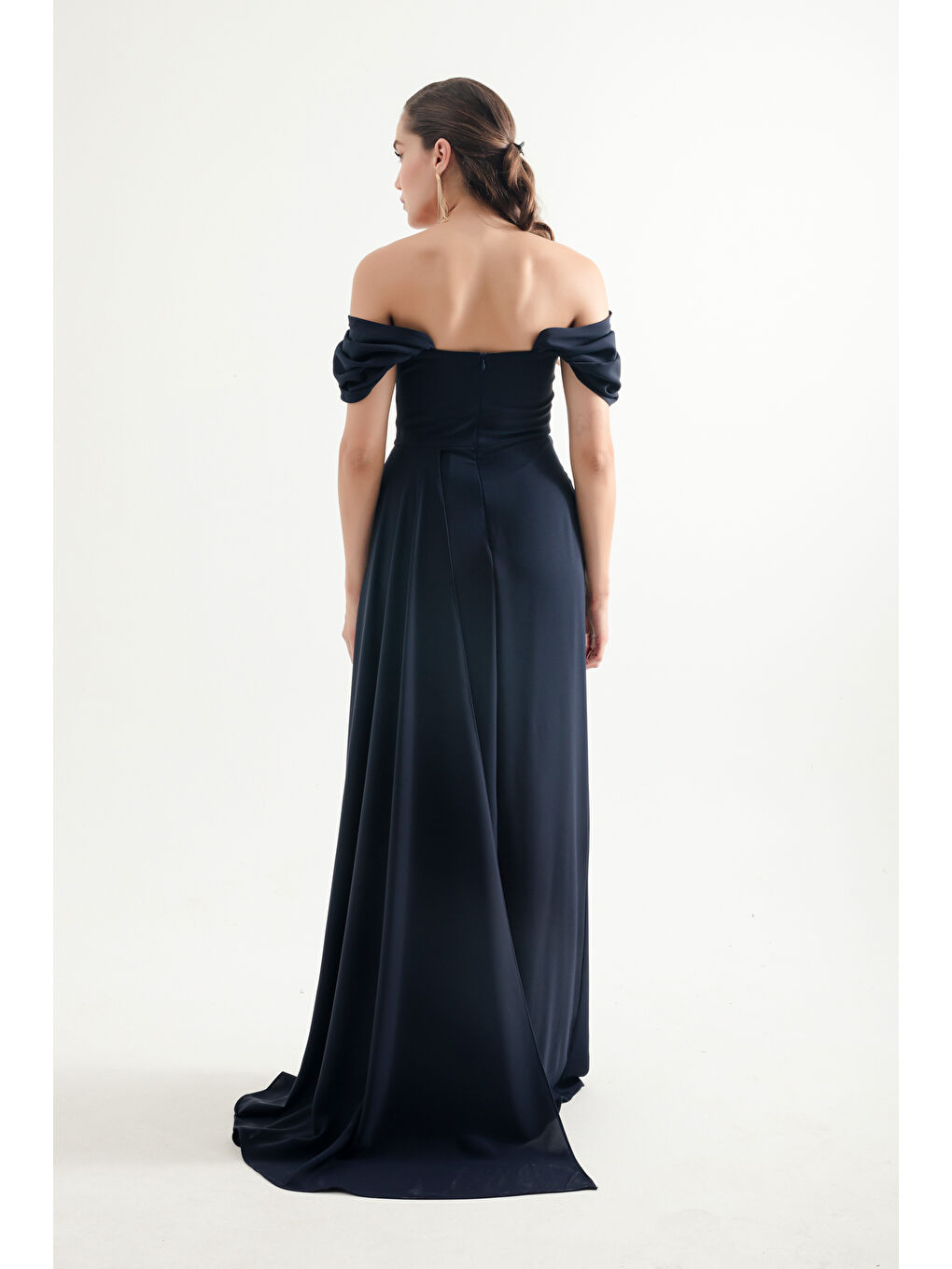 Kadın Lacivert Balen Korse Detaylı Uzun Abiye Elbise-4