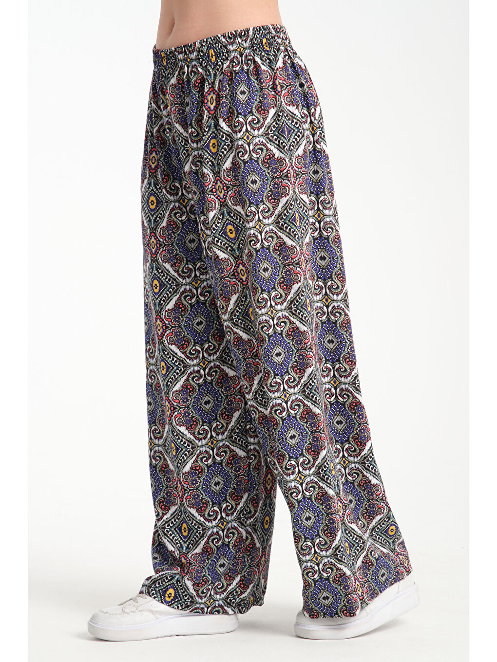 Mor Kadın Desenli Dökümlü Viskon Pantolon 1063-2