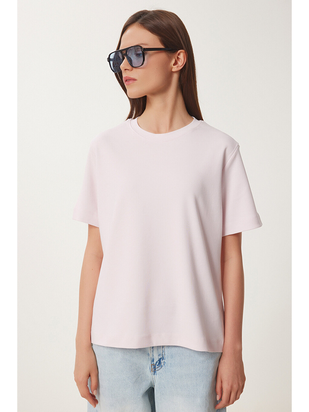 Basic Pamuklu Örme T-shirt Pembe Lus0094-2