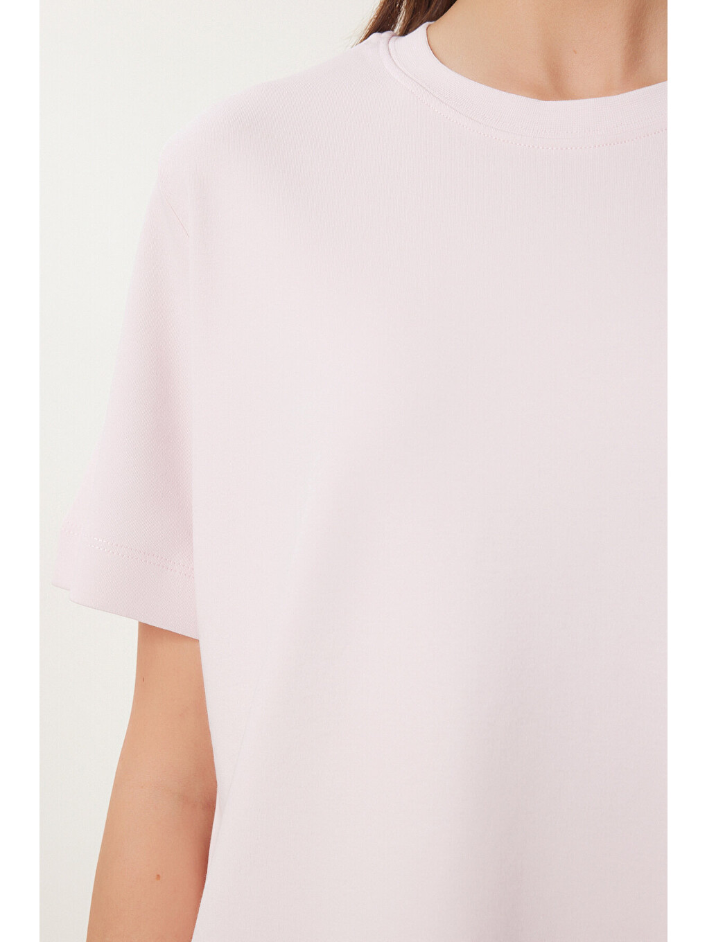 Basic Pamuklu Örme T-shirt Pembe Lus0094-3