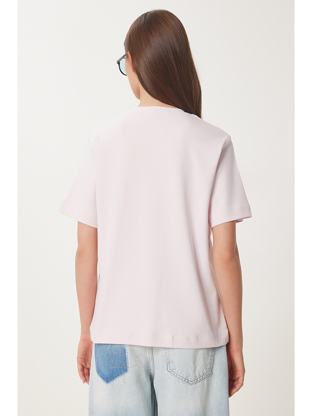 Basic Pamuklu Örme T-shirt Pembe Lus0094-4