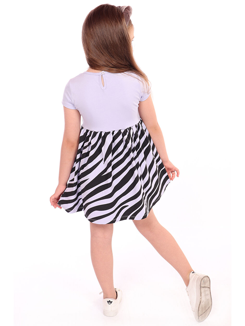 Lila Kız Çocuk Little Yazılı Etek Kısmı Zebra Desen Baskılı Elbise-1