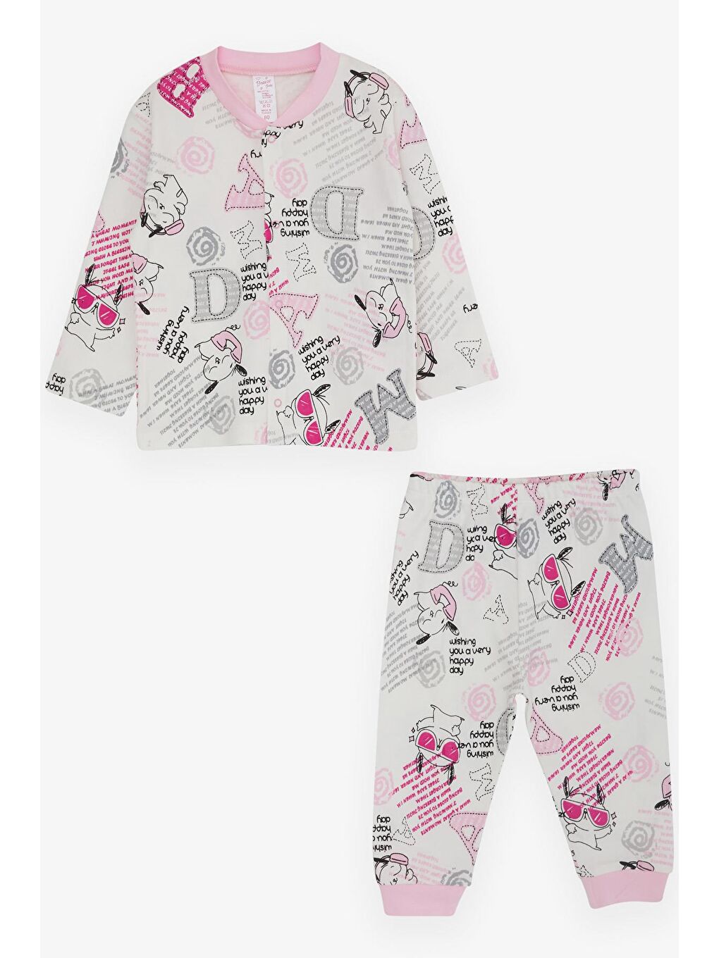 Kız Bebek Pijama Takımı Yazı Desenli Ekru (4-6 Ay)