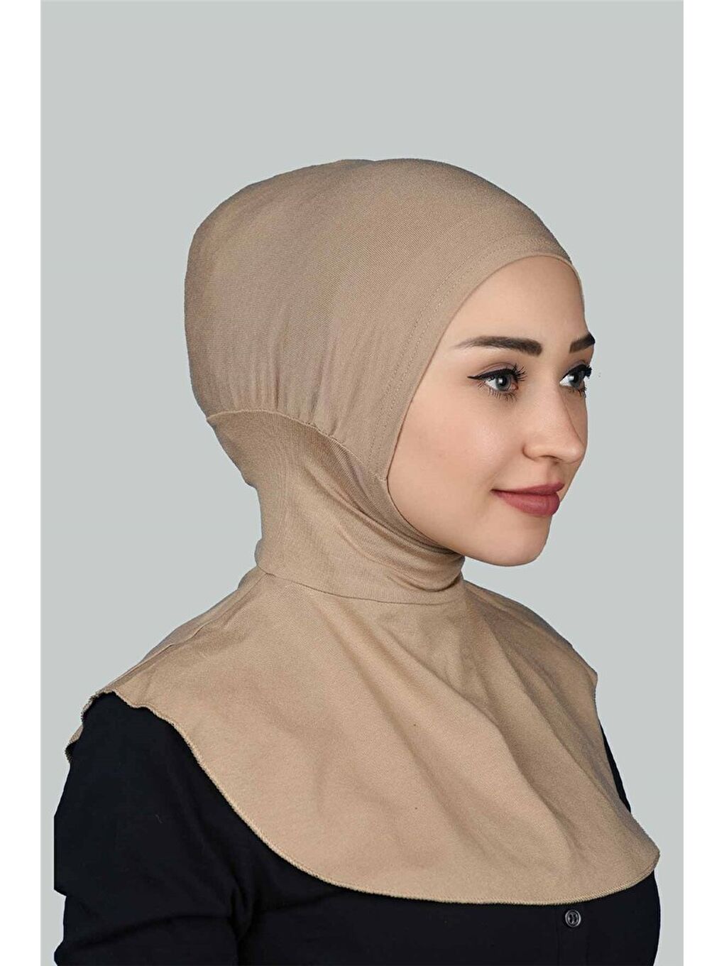 Bej Kadın Tesettür Pratik Boyunluklu Hijab - Sporcu Bone-1