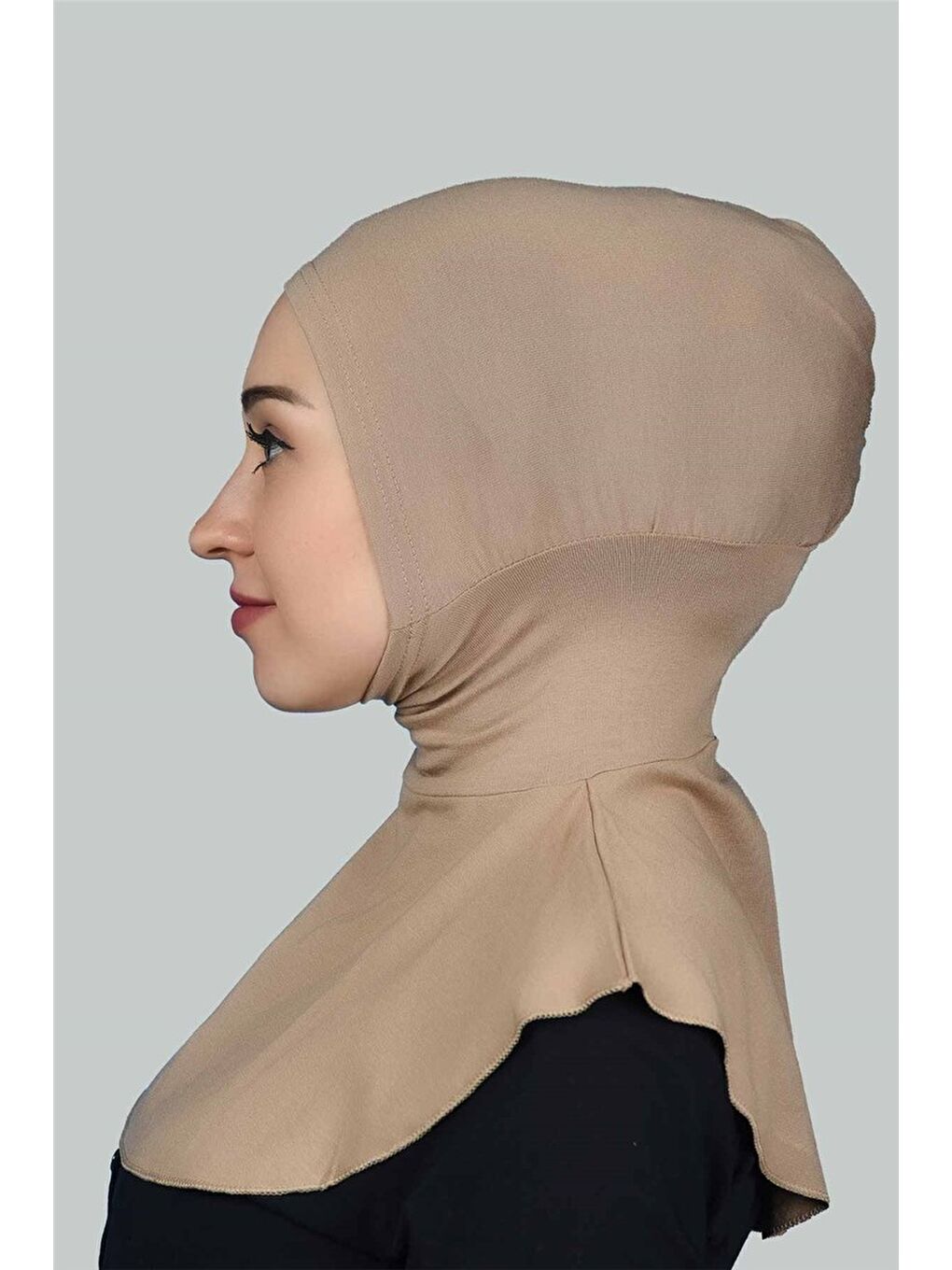 Bej Kadın Tesettür Pratik Boyunluklu Hijab - Sporcu Bone-2