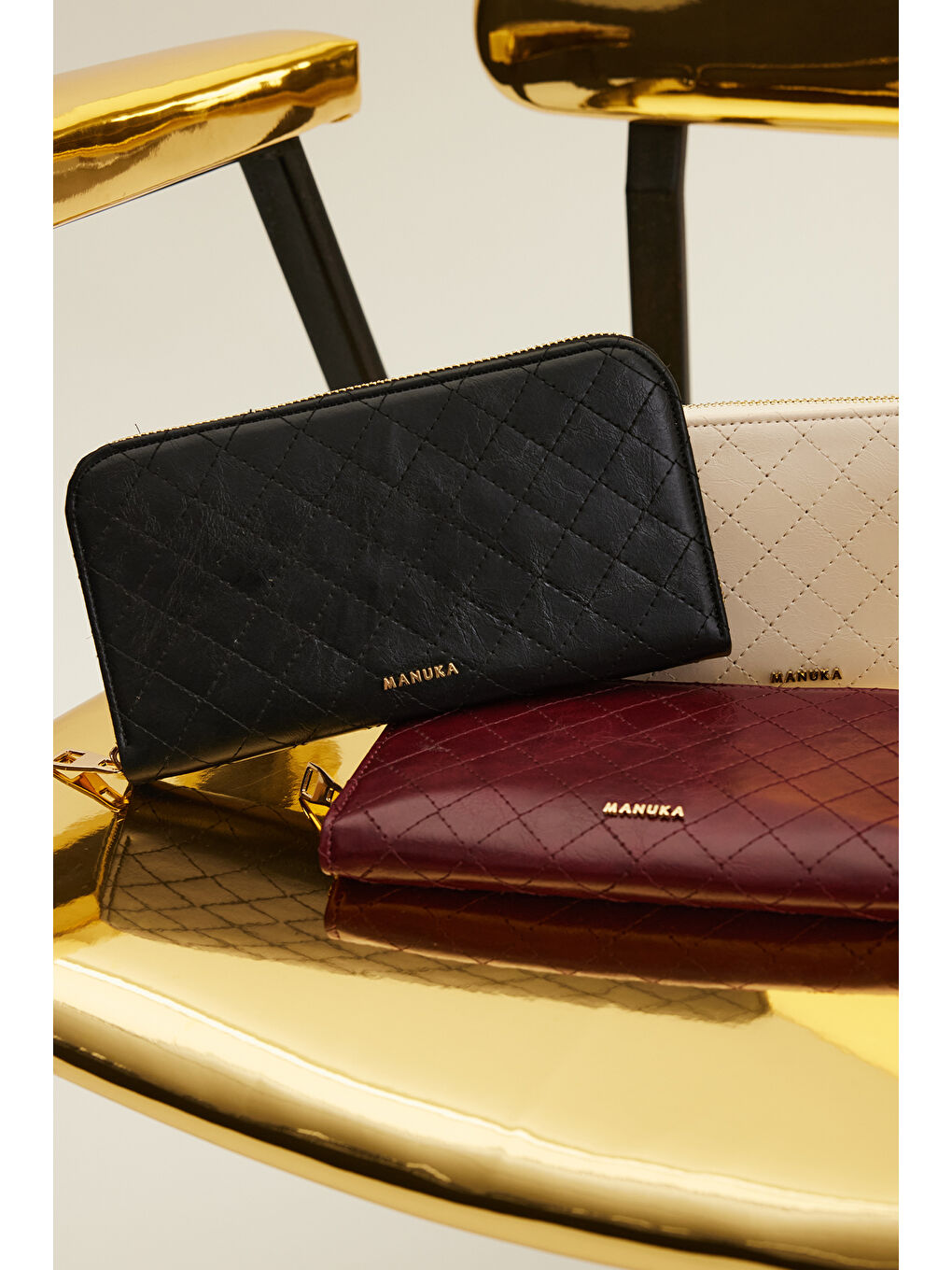 Kapitone Fermuarlı Geniş Cüzdan Siyah-1