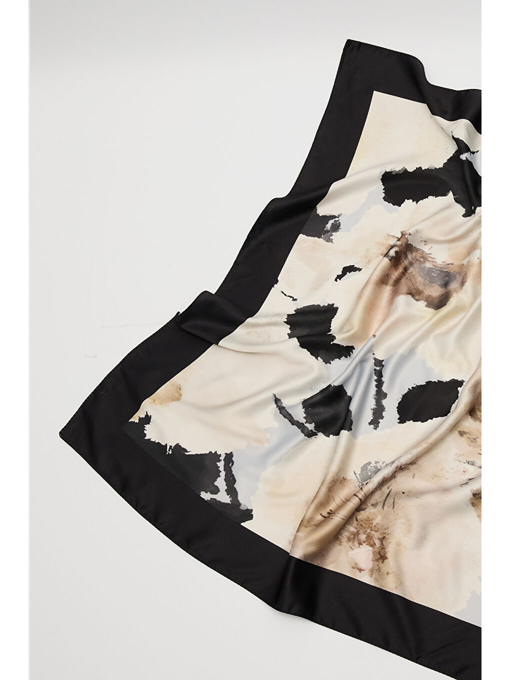 Ekru Desenli Saten Fular Ruby-4