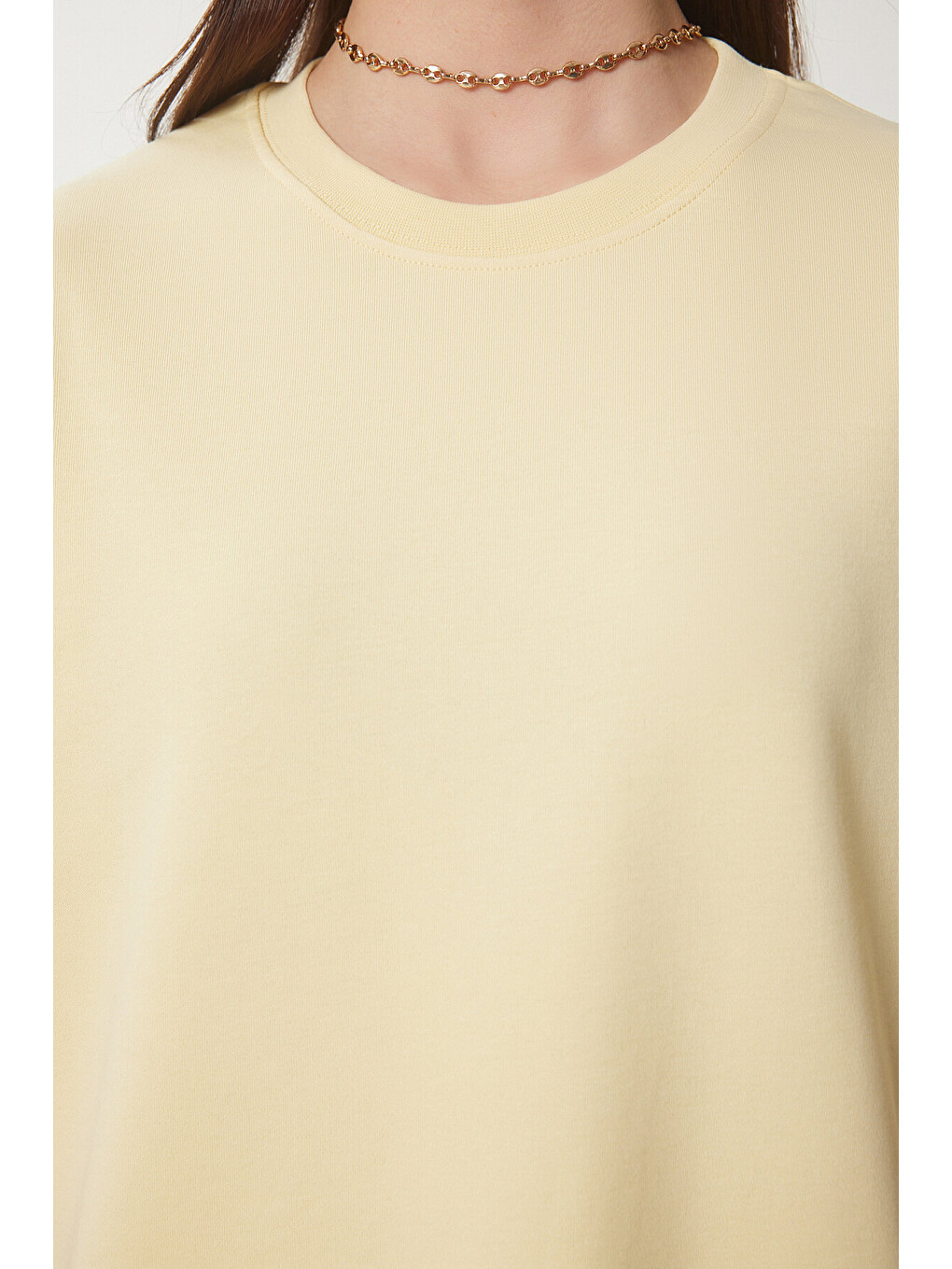 Basic Pamuklu Örme T-shirt Sarı Lus0094-3