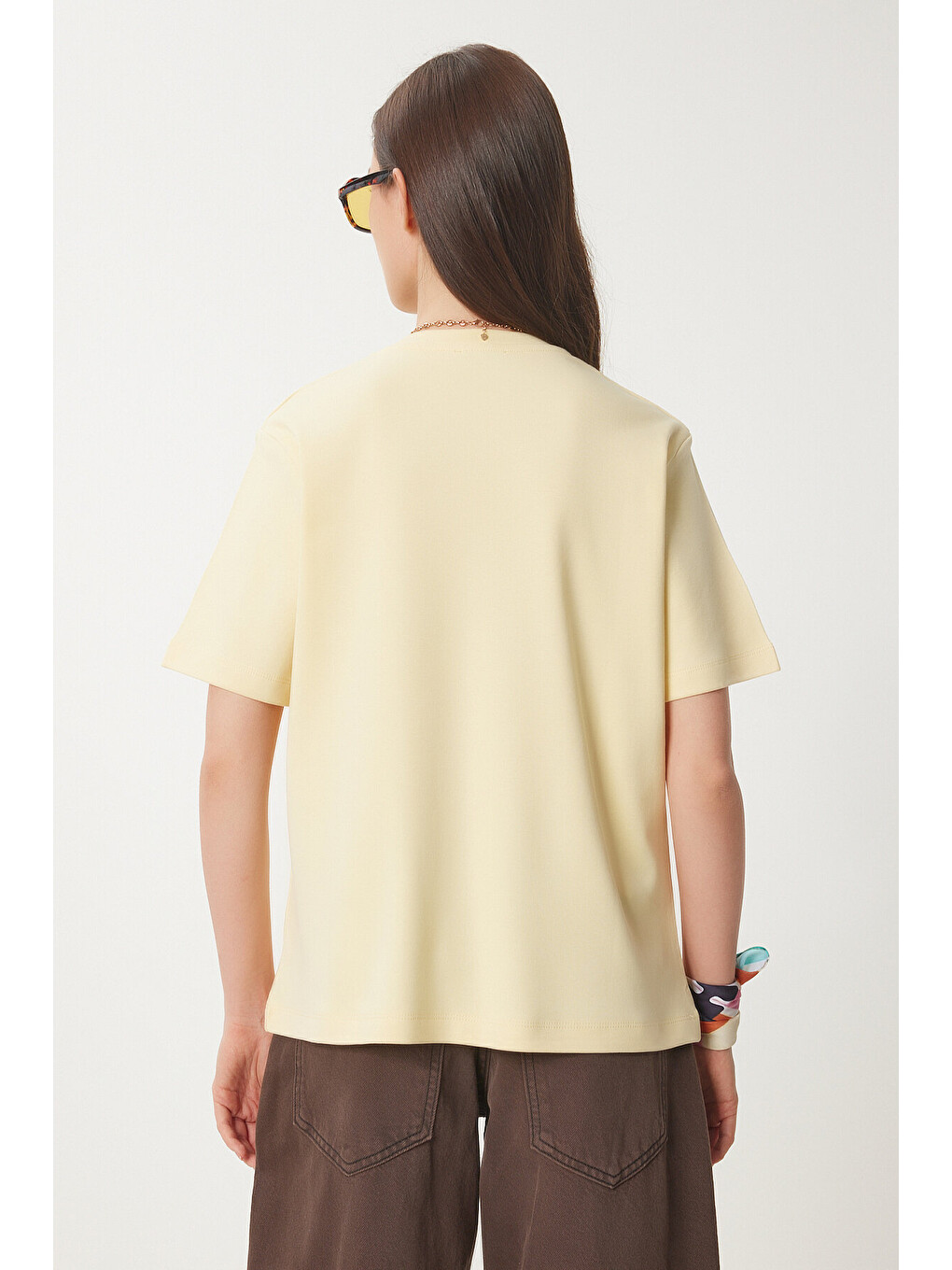 Basic Pamuklu Örme T-shirt Sarı Lus0094-4