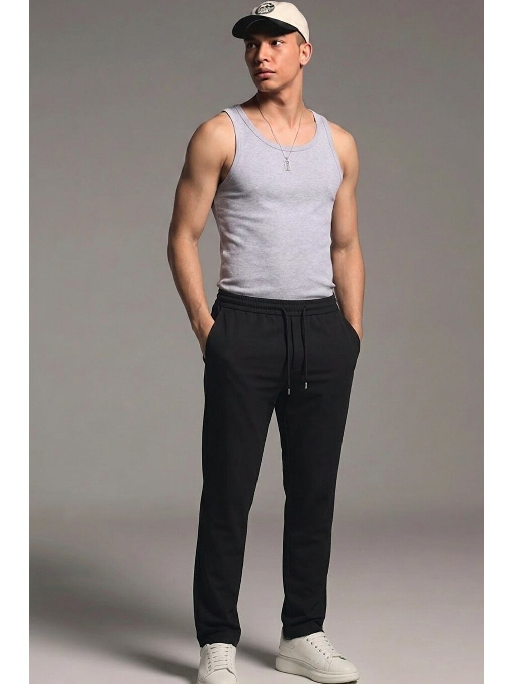 Erkek Esnek Casual Siyah Baggy Pantolon