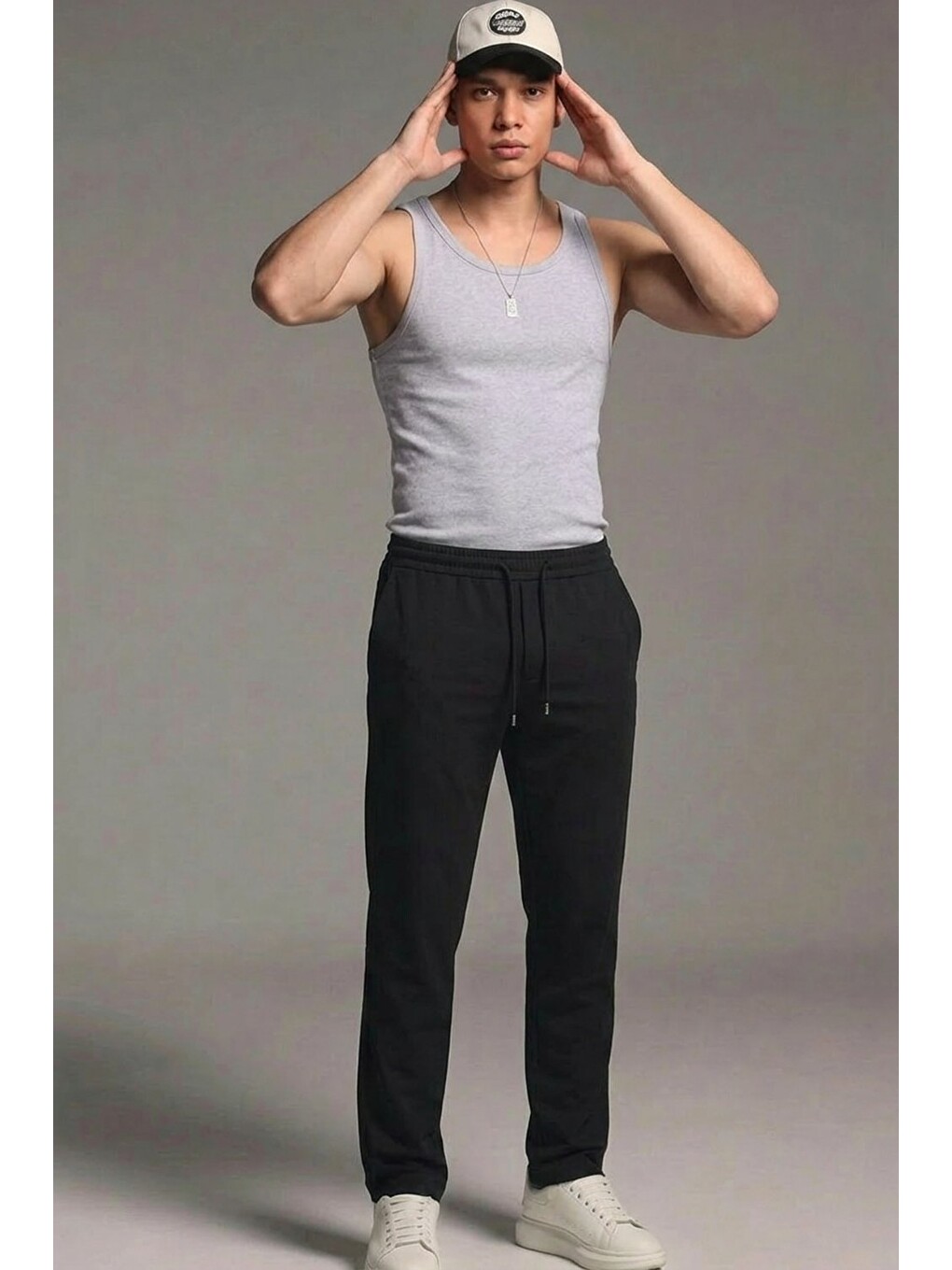 Erkek Esnek Casual Siyah Baggy Pantolon-3