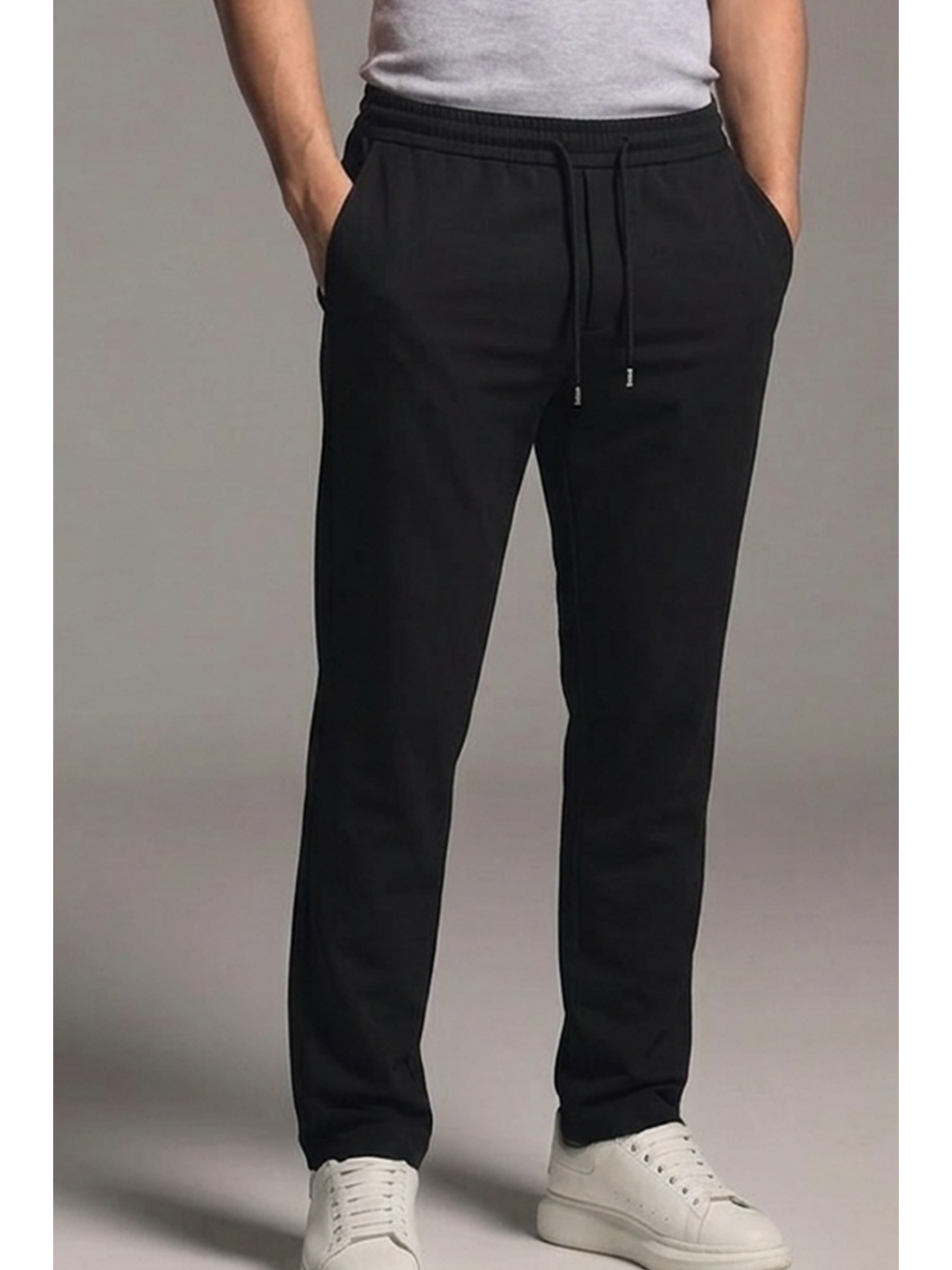 Erkek Esnek Casual Siyah Baggy Pantolon-4