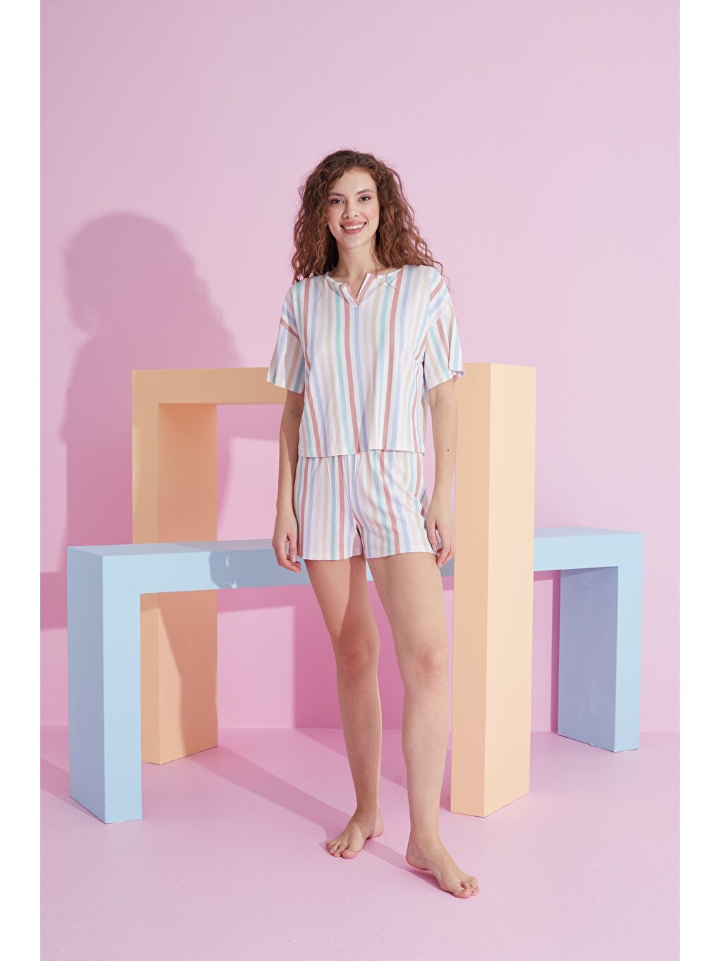 Karışık Elastanlı Örme T-shirt-şort Pijama Takım-1