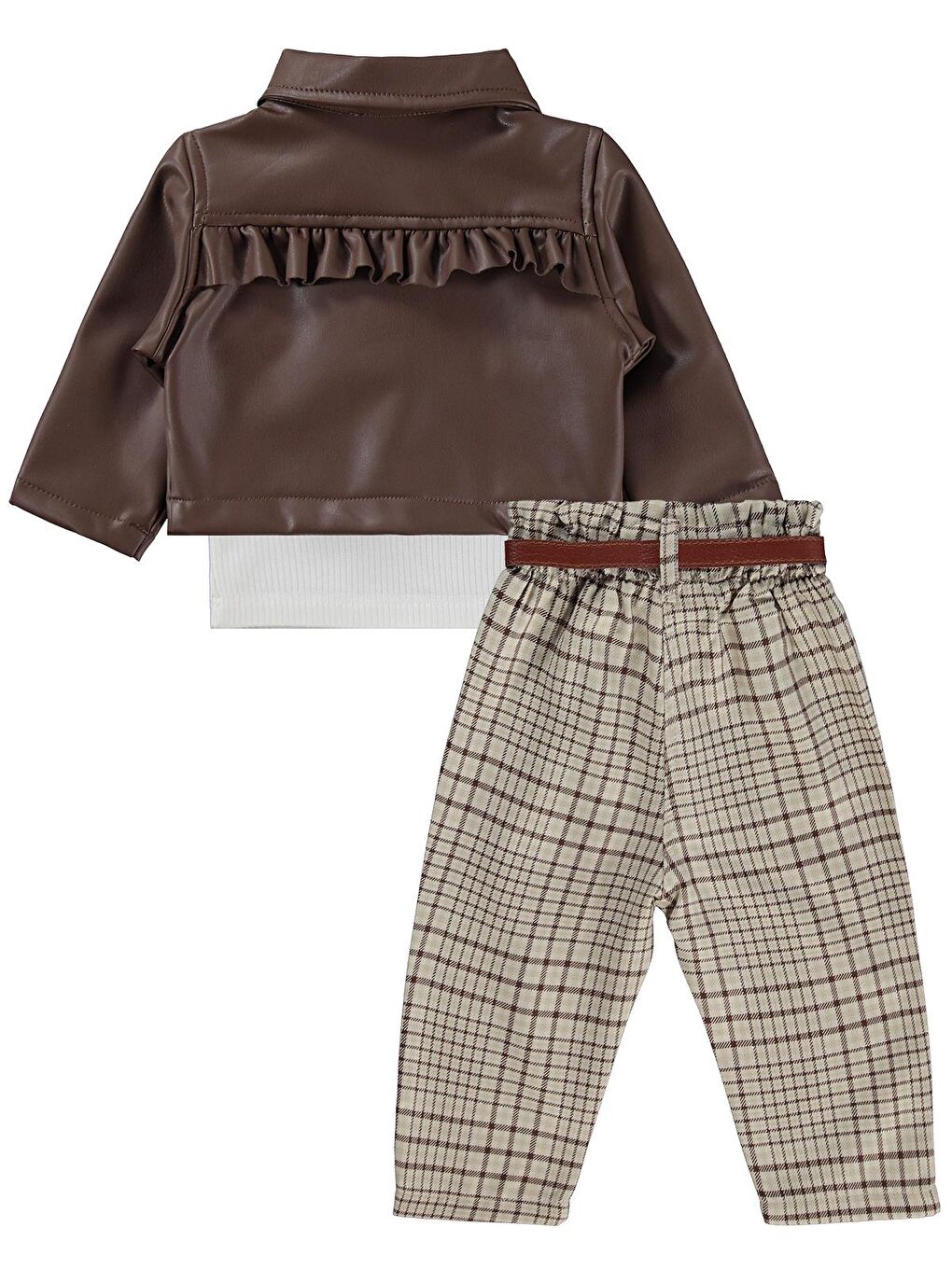 Baby Deri Roba Fırfırlı 6-18 Ay Takım - Kahverengi 6-9 Ay-3