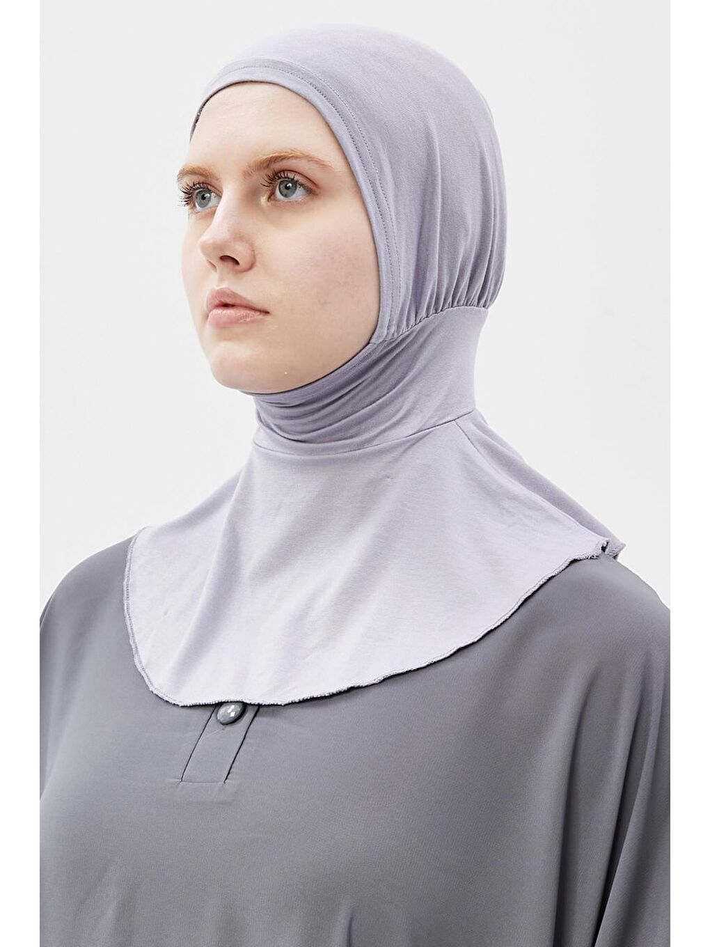 Gri Kadın Tesettür Pratik Boyunluklu Hijab - Sporcu Bone-1