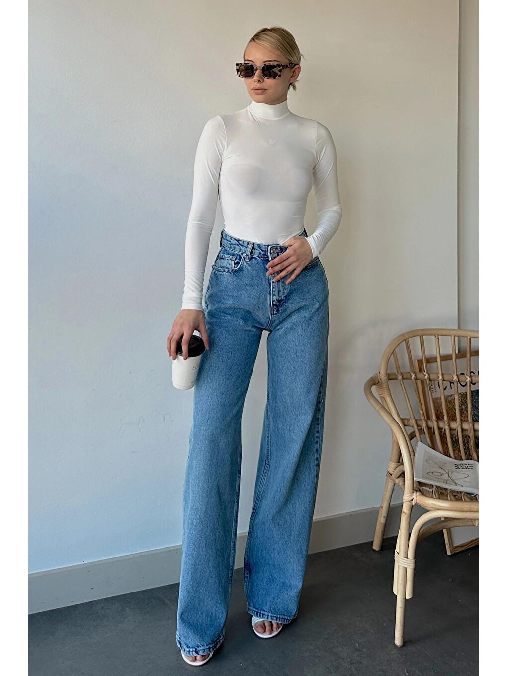 Mavi Yüksek Bel Beş Cepli Palazzo Jean-1