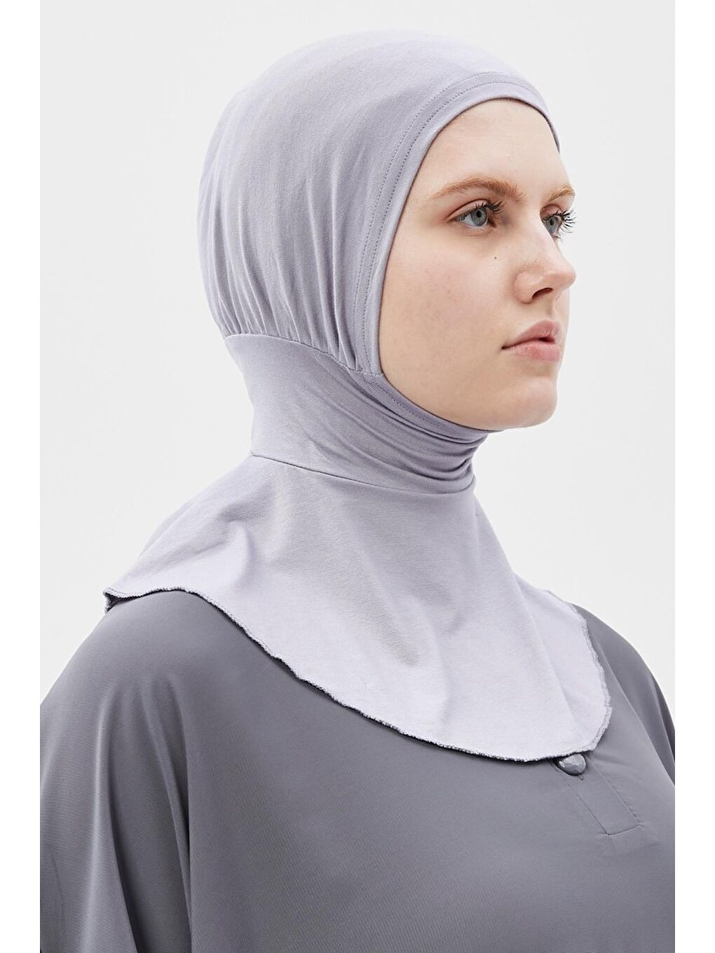 Gri Kadın Tesettür Pratik Boyunluklu Hijab - Sporcu Bone-2