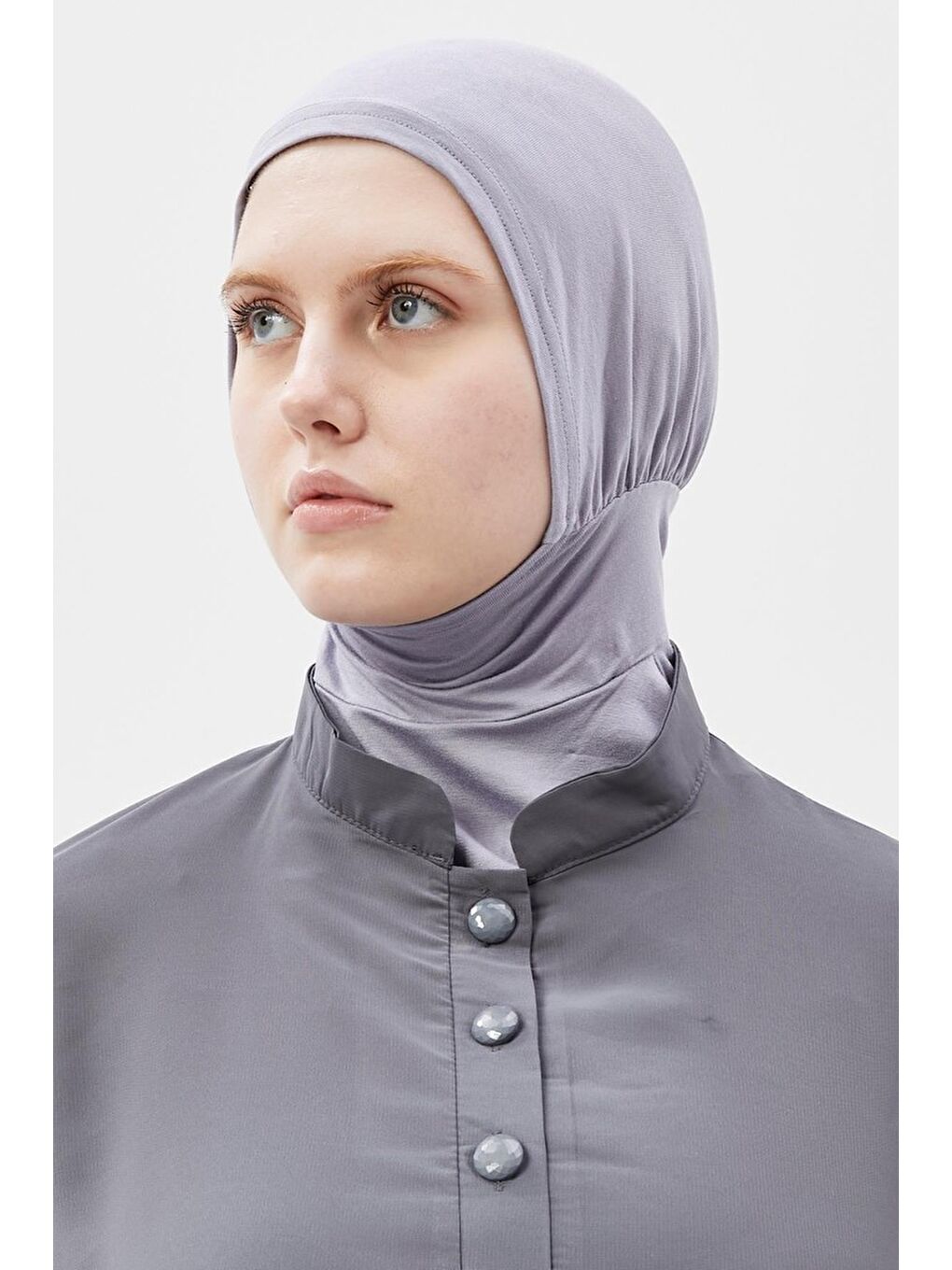 Gri Kadın Tesettür Pratik Boyunluklu Hijab - Sporcu Bone-4