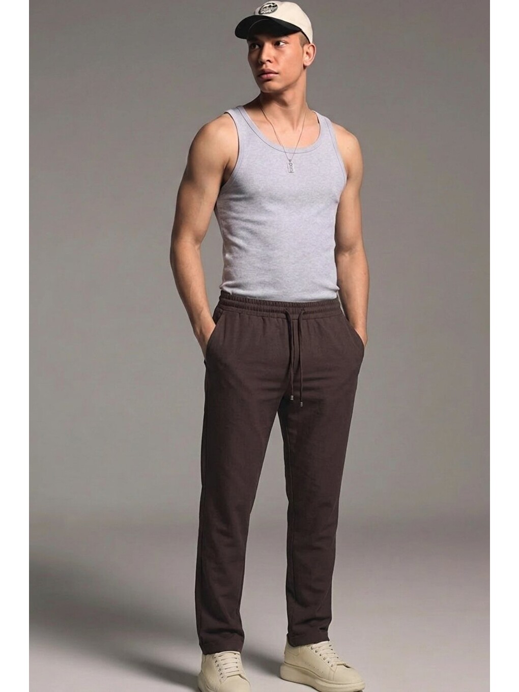 Kahverengi Erkek Esnek Casual Kahve Baggy Pantolon