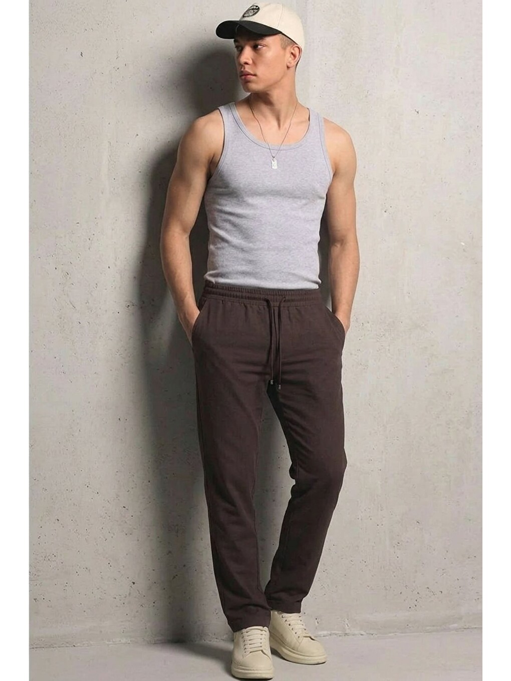 Kahverengi Erkek Esnek Casual Kahve Baggy Pantolon-2