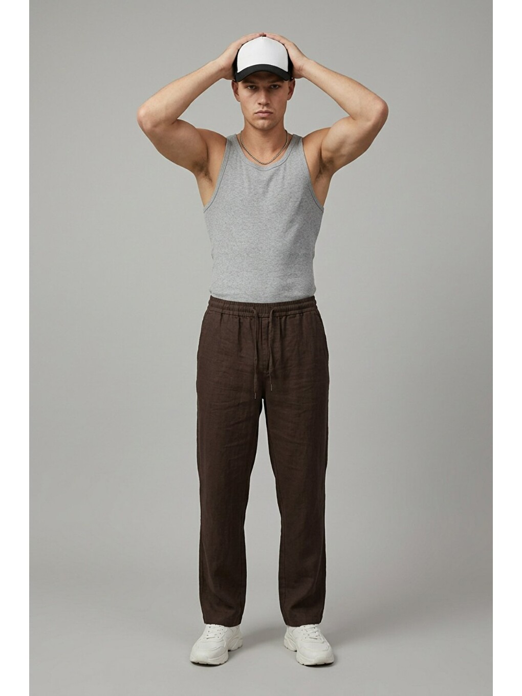 Kahverengi Erkek Esnek Casual Kahve Baggy Pantolon-3