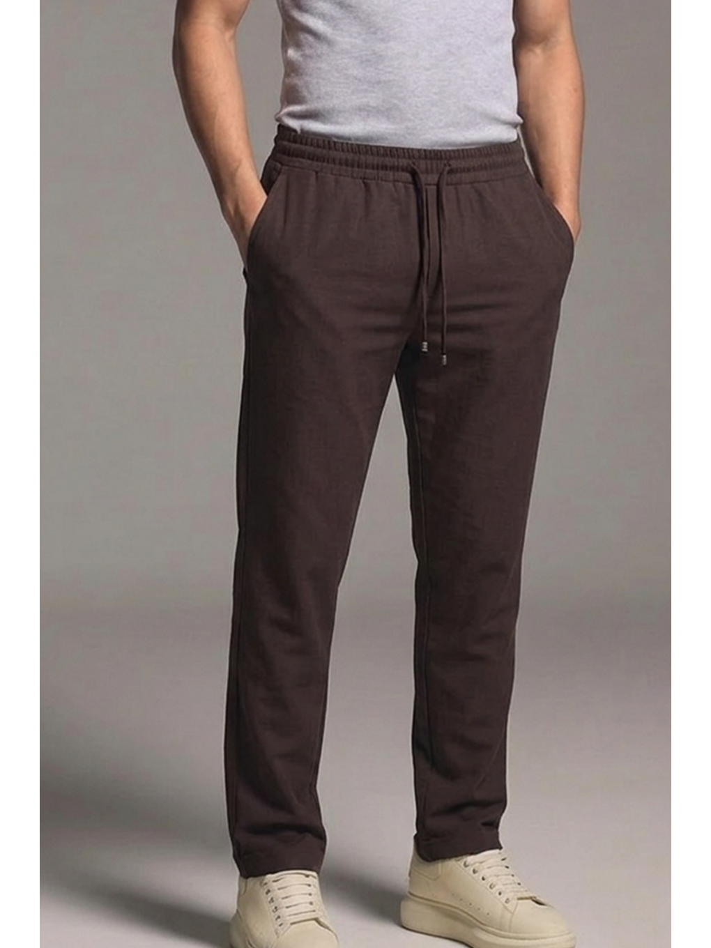 Kahverengi Erkek Esnek Casual Kahve Baggy Pantolon-4