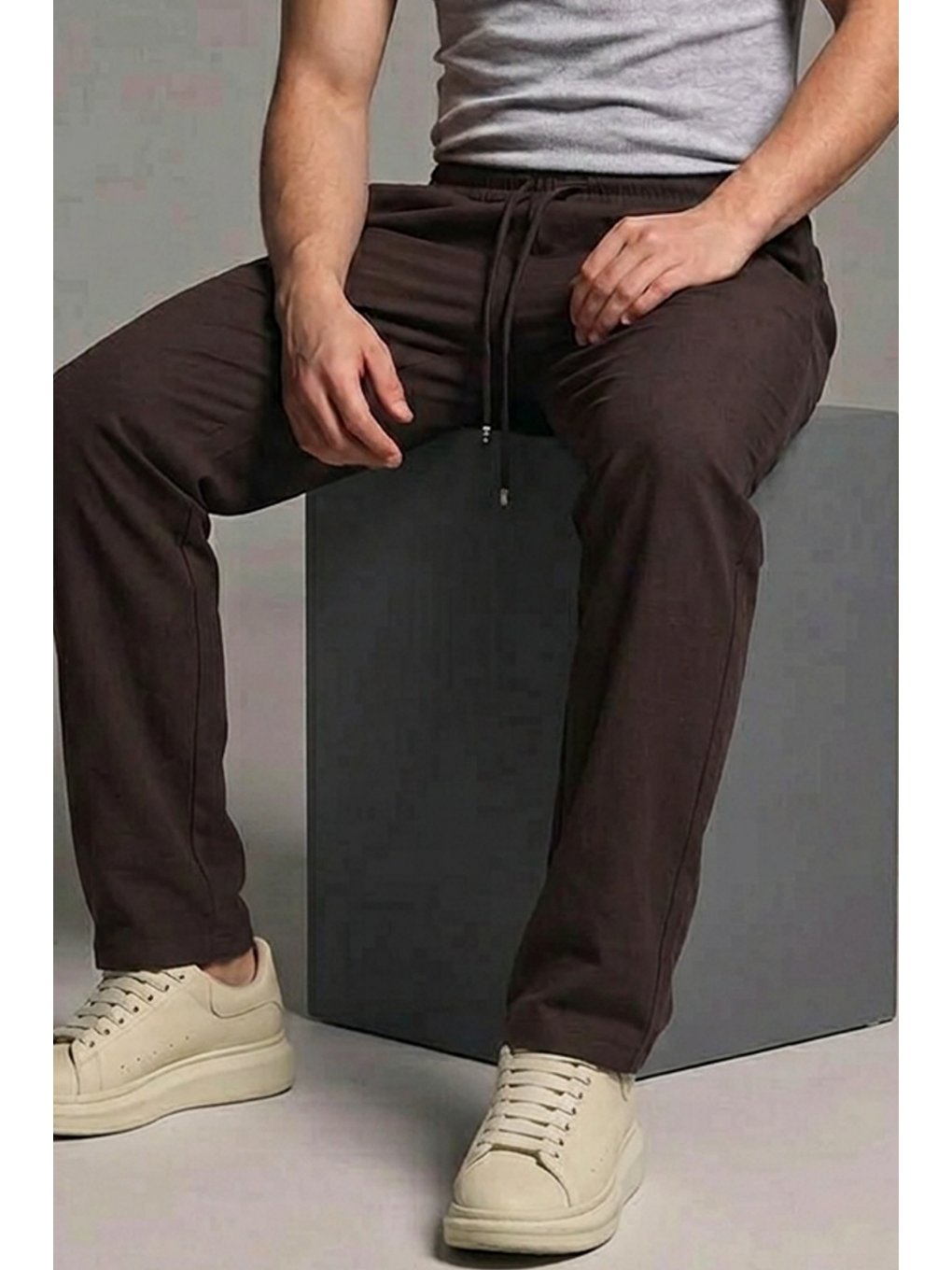 Kahverengi Erkek Esnek Casual Kahve Baggy Pantolon-5
