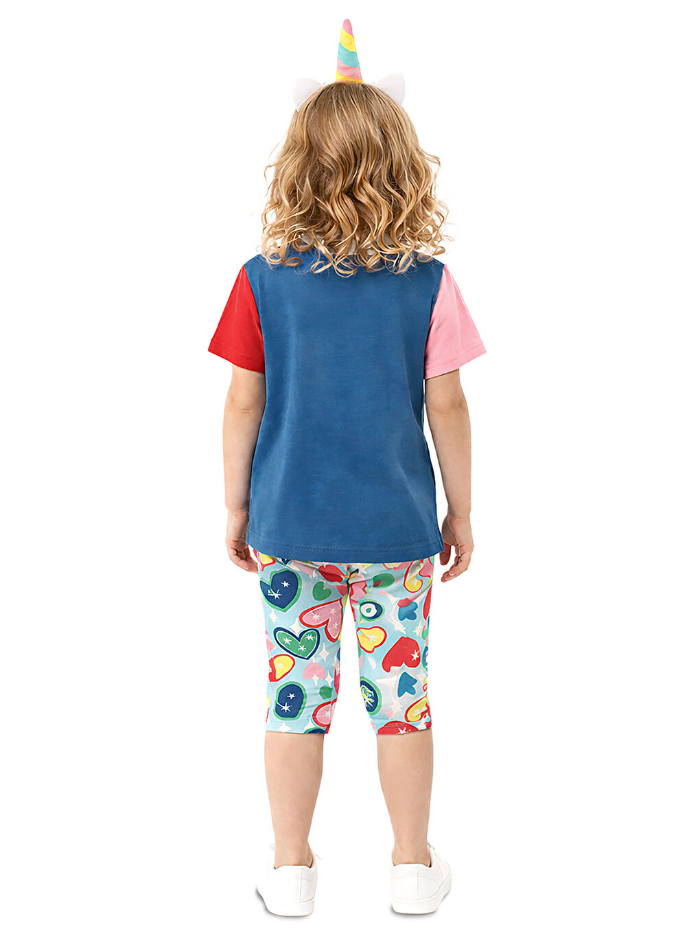 Mavi Kalpli Kedi Kız Çocuk T-shirt Tayt Takım-1