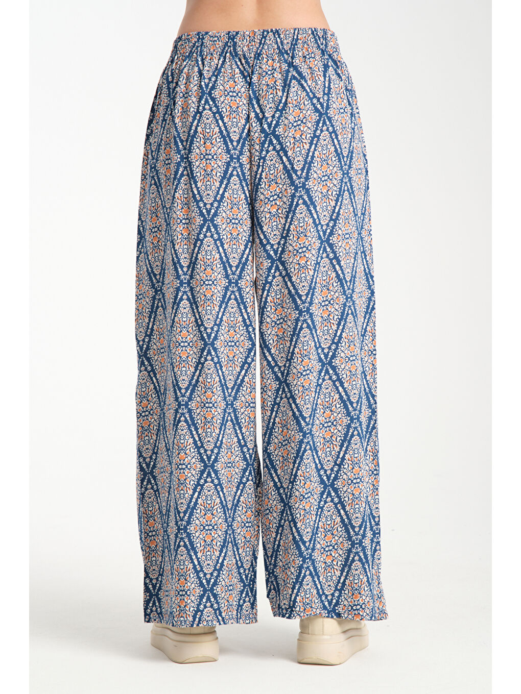 Petrol Kadın Desenli Dökümlü Viskon Pantolon 1064-3