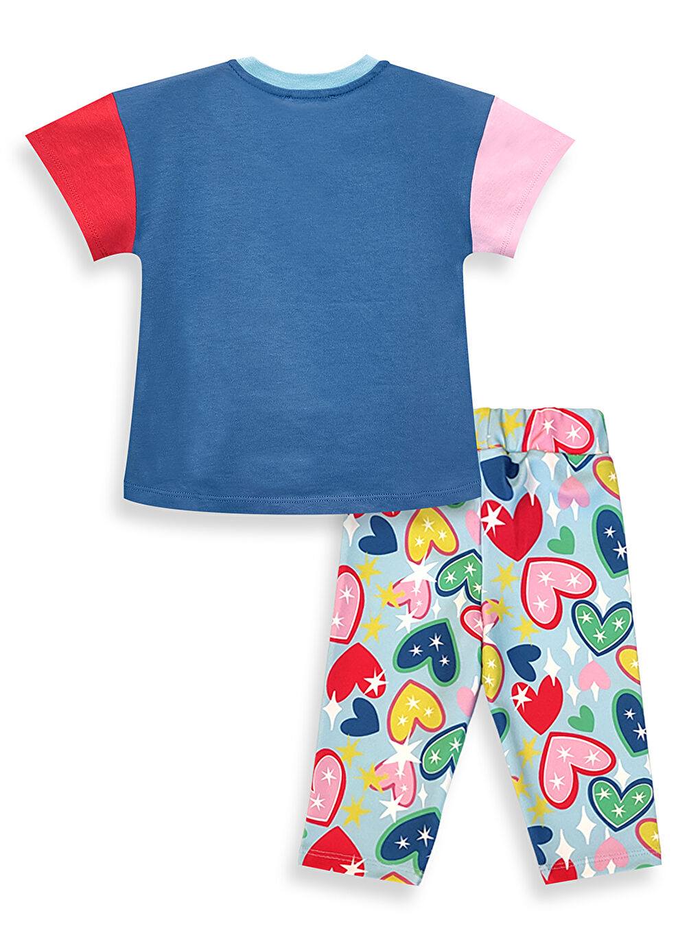 Mavi Kalpli Kedi Kız Çocuk T-shirt Tayt Takım-3