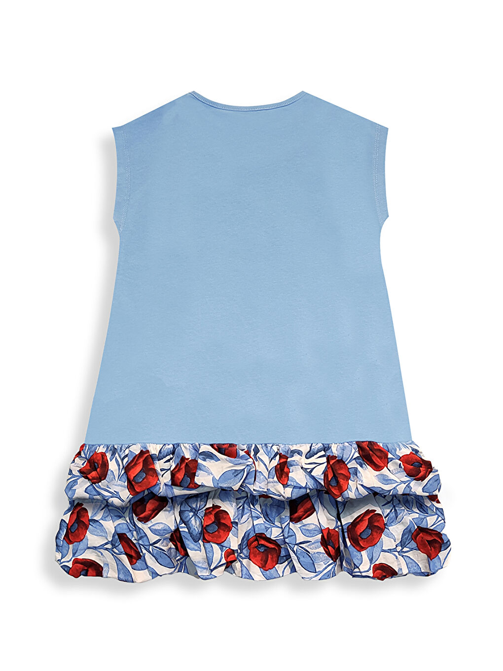 Mavi Kırmızı Gelincik Kız Çocuk Balon Elbise-3