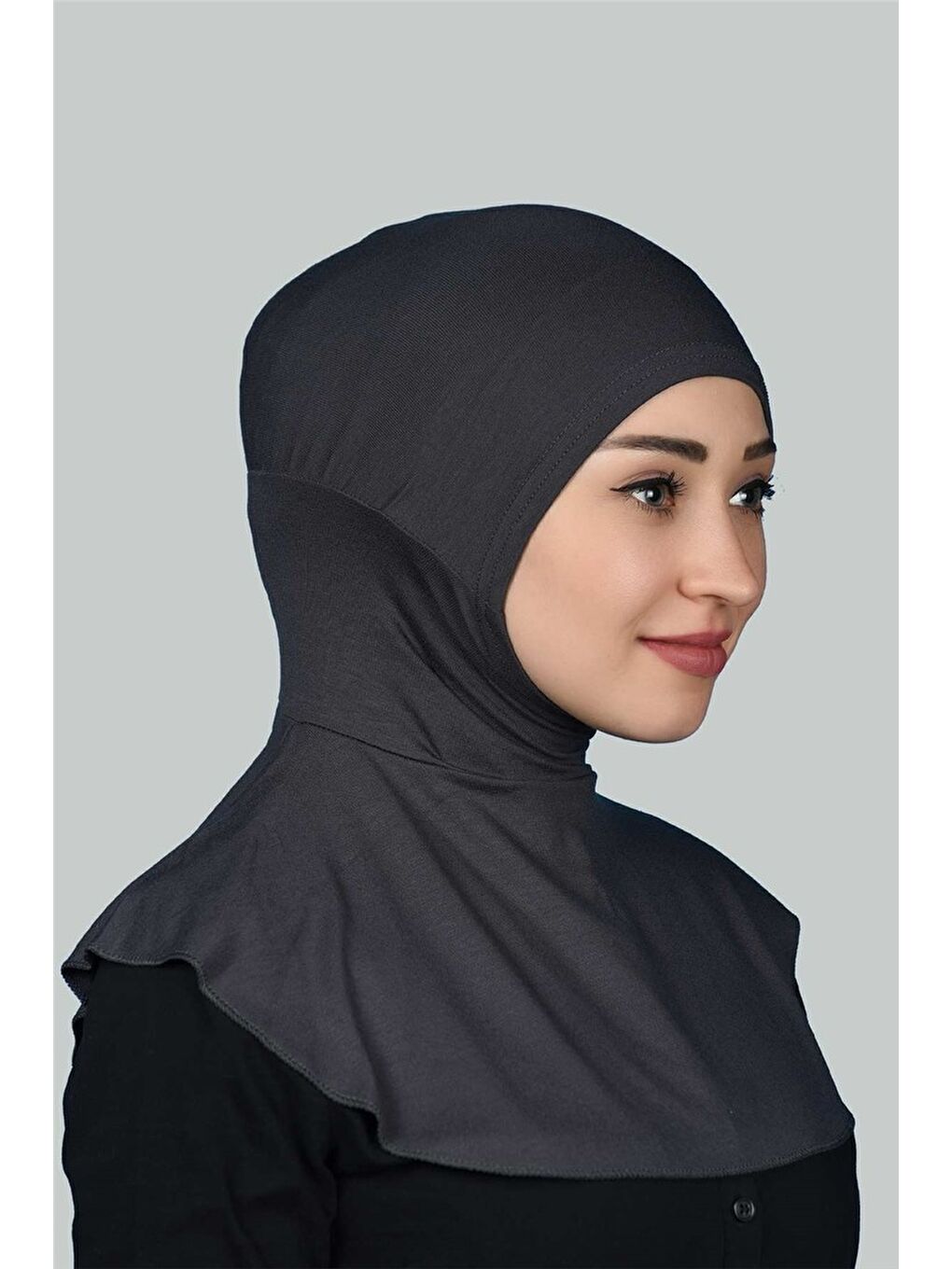 Gri Kadın Tesettür Pratik Boyunluklu Hijab - Sporcu Bone-1