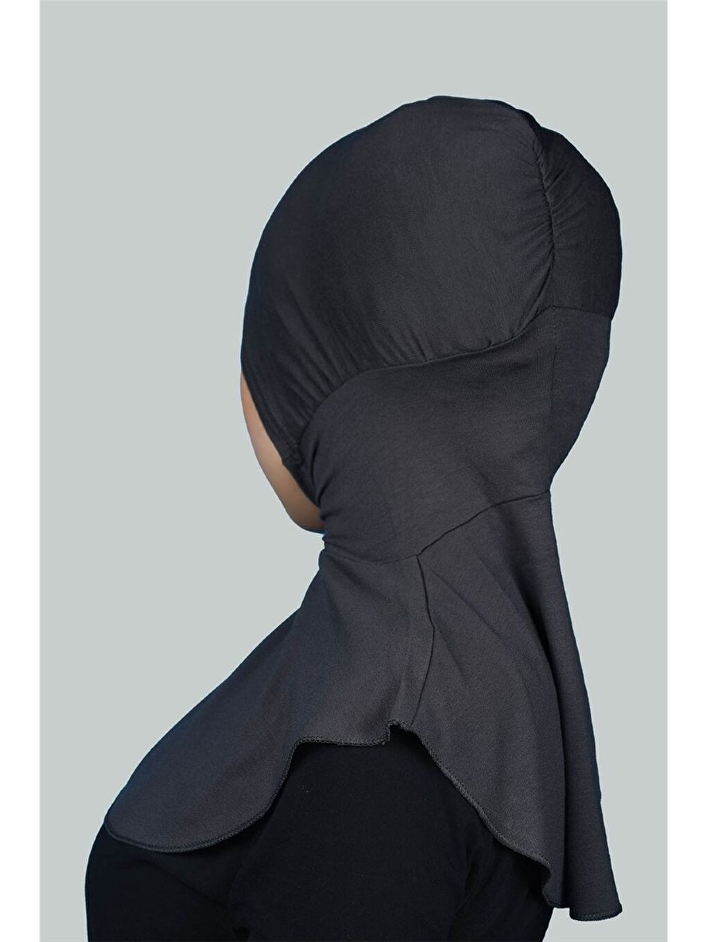 Gri Kadın Tesettür Pratik Boyunluklu Hijab - Sporcu Bone-2