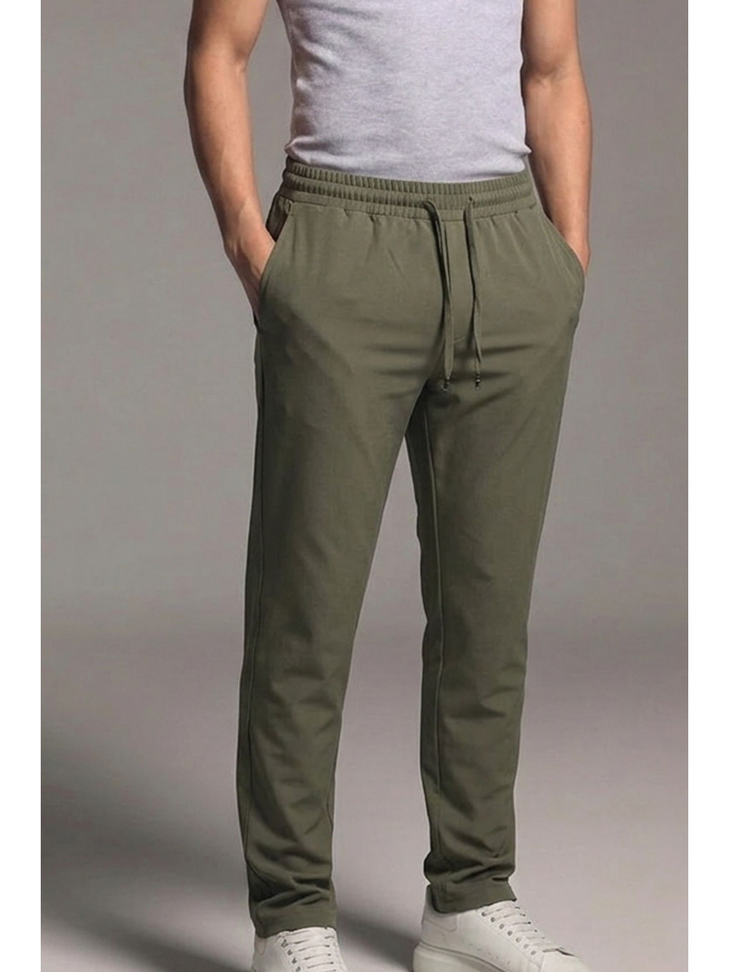 Erkek Esnek Casual Haki Baggy Pantolon-4