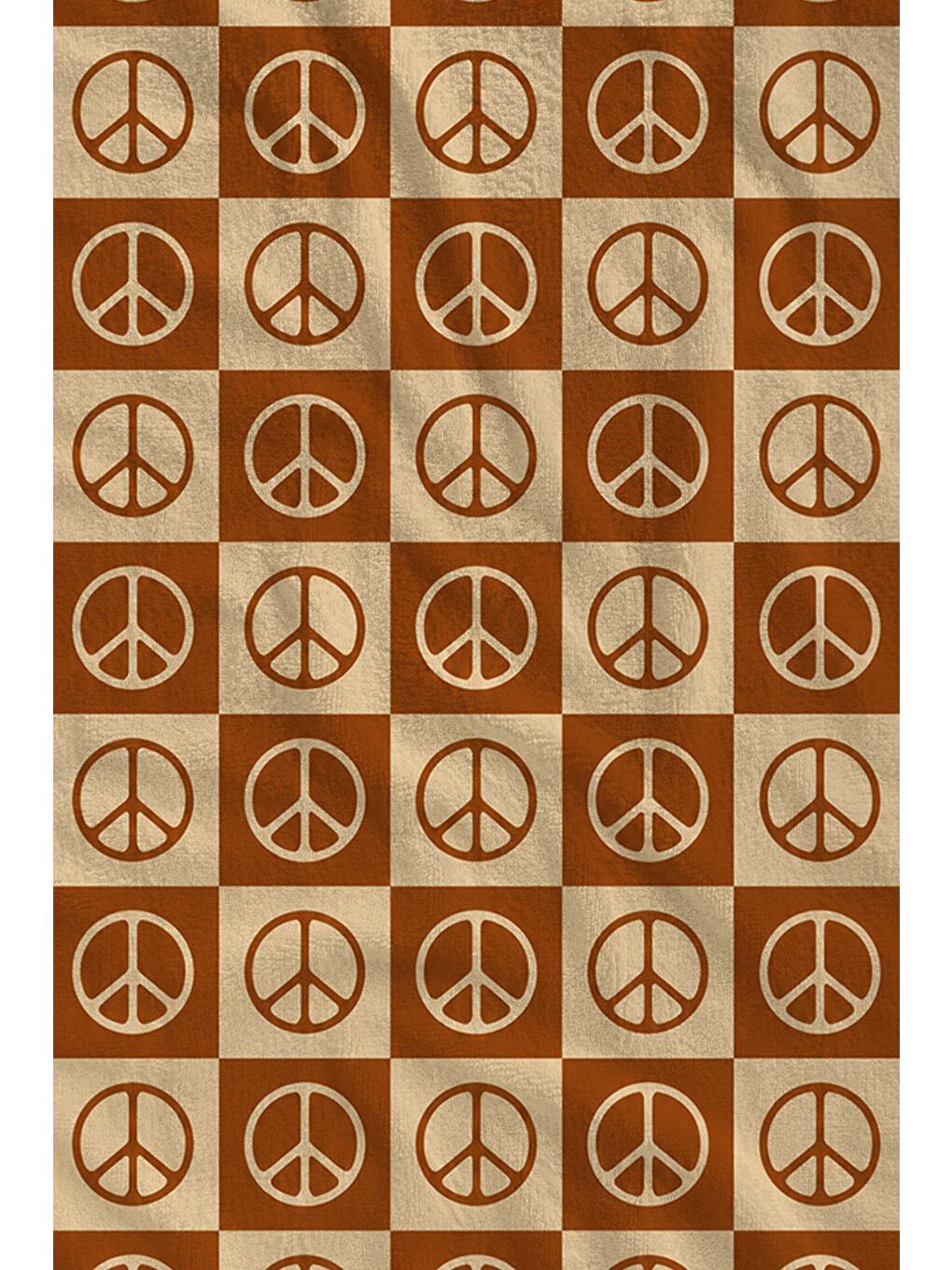 Retro Turuncu Beyaz Barış Sembolü Karo Desenli 70x150 Plaj Havlusu - Pamuklu Banyo Havlusu-2