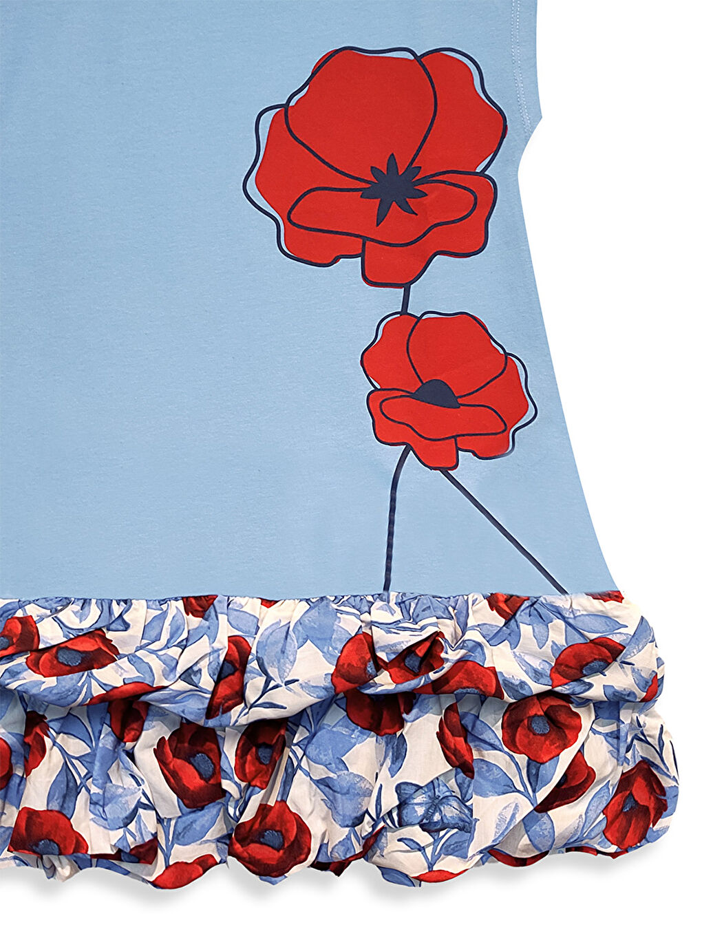 Mavi Kırmızı Gelincik Kız Çocuk Balon Elbise-4