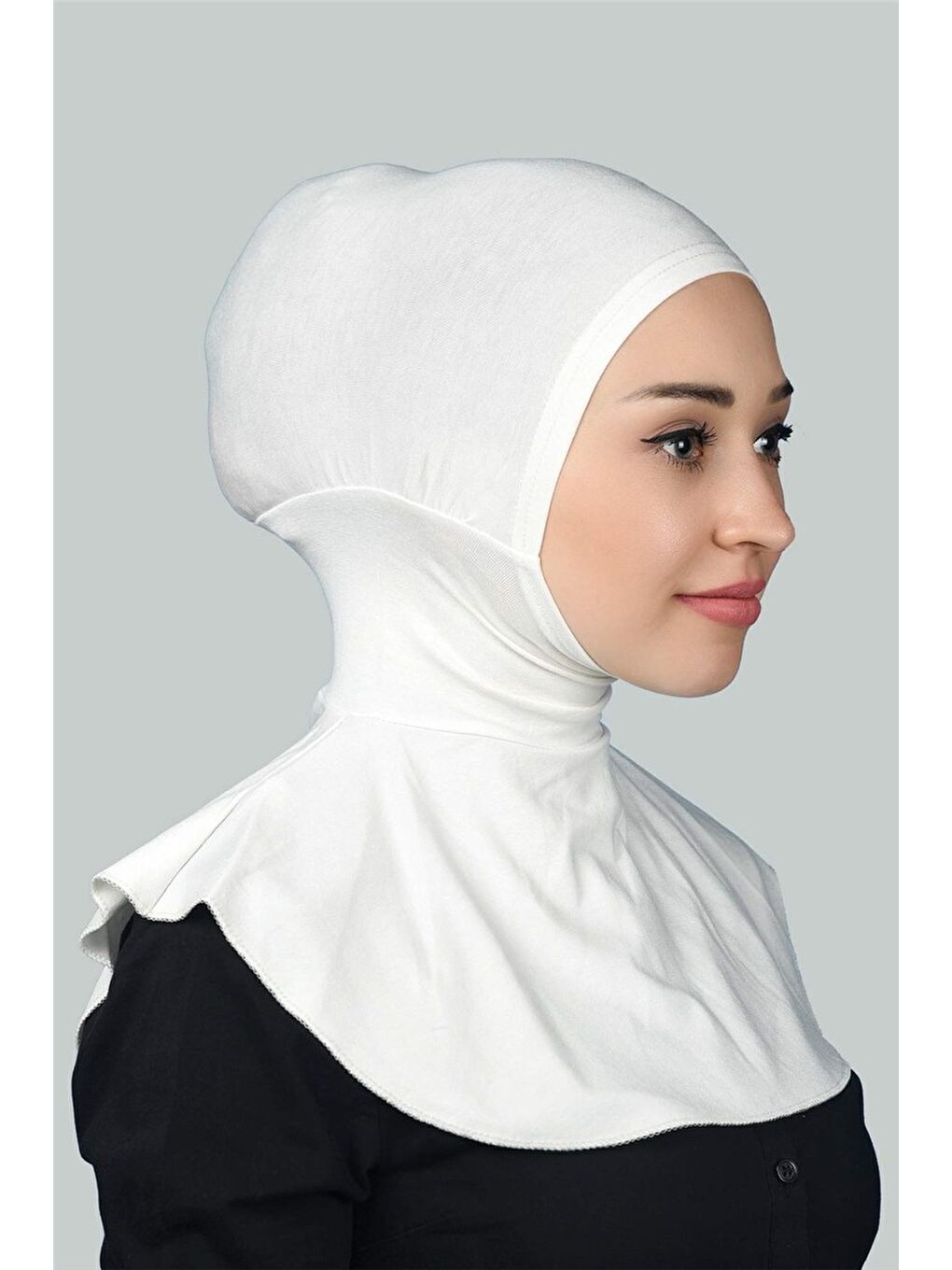 Ekru Kadın Tesettür Pratik Boyunluklu Hijab - Sporcu Bone-1