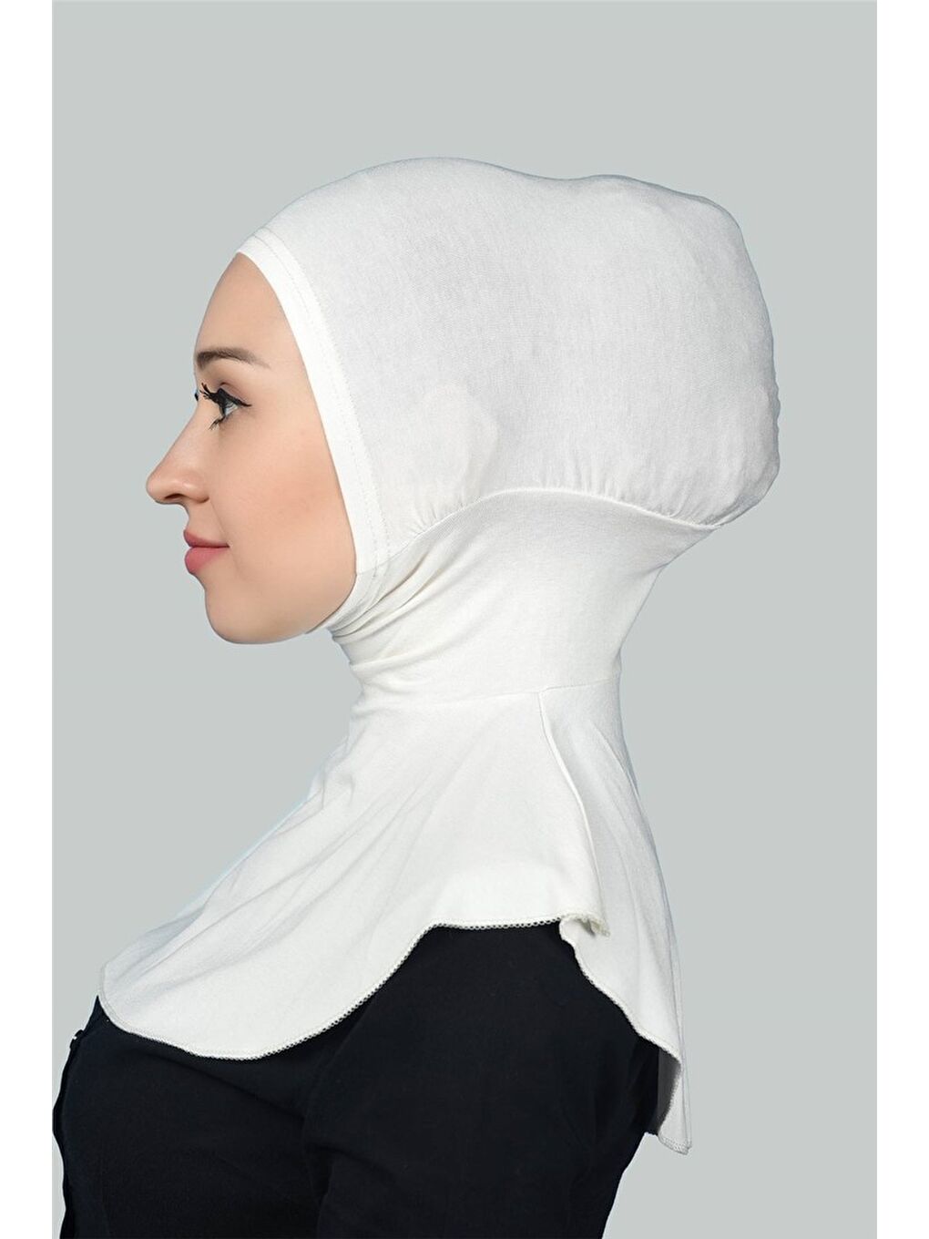 Ekru Kadın Tesettür Pratik Boyunluklu Hijab - Sporcu Bone-2