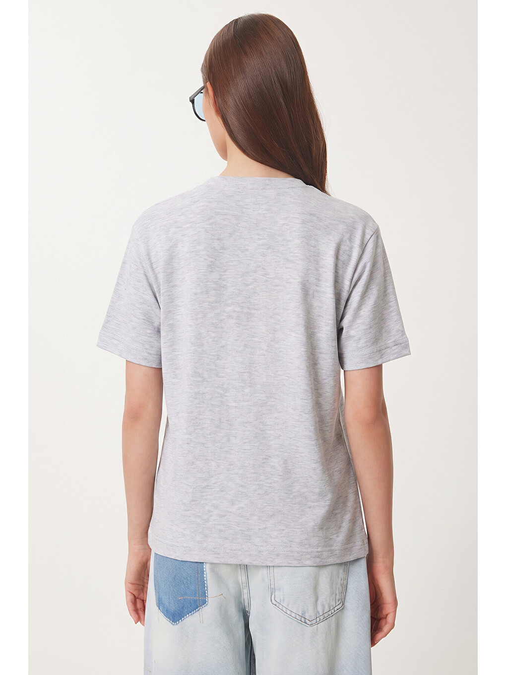 Gri Basic Pamuklu Örme T-shirt GRİ MELANJ LUS0094-4