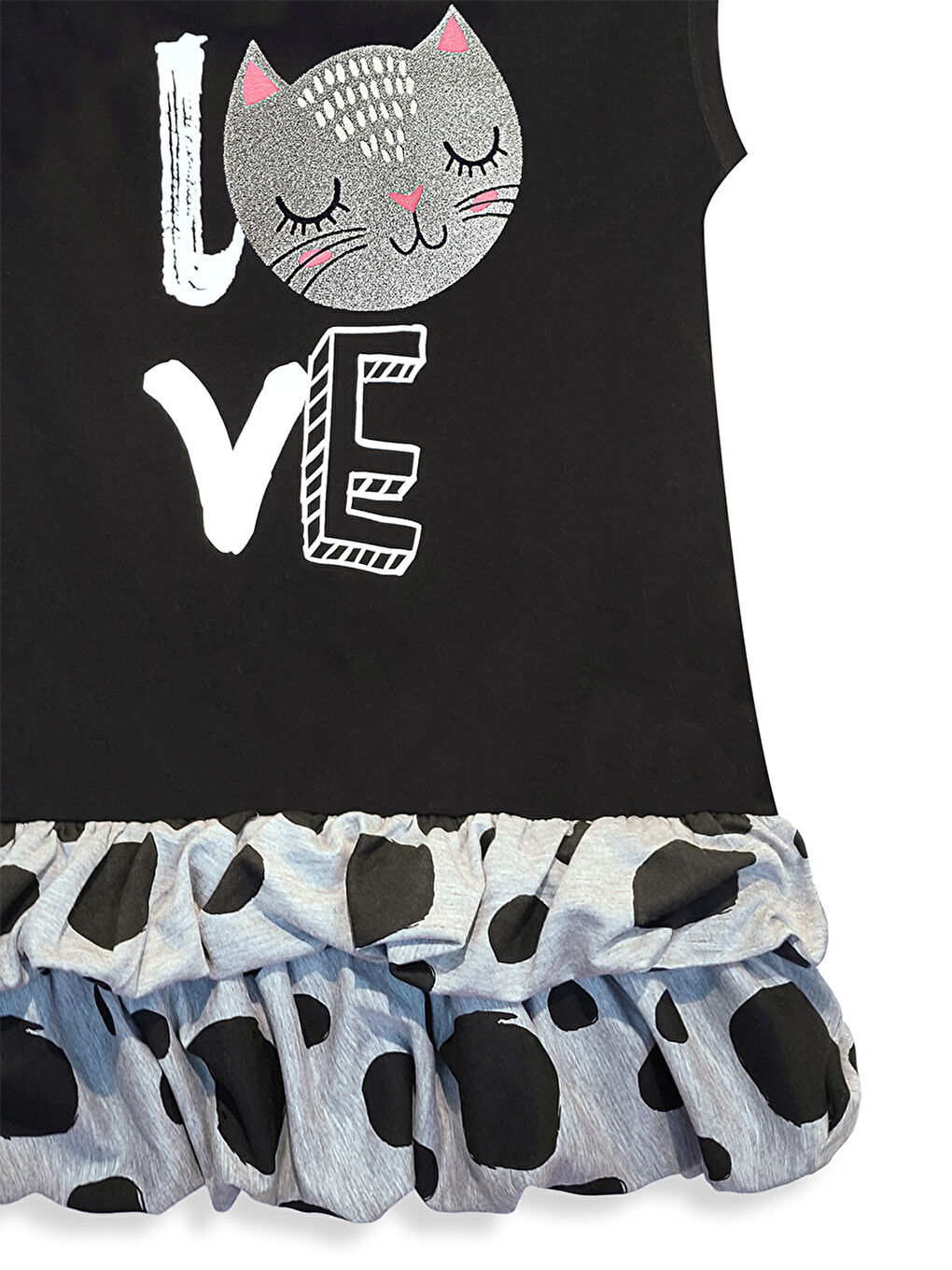 Siyah Puantiye Kedi Kız Çocuk Balon Elbise-4