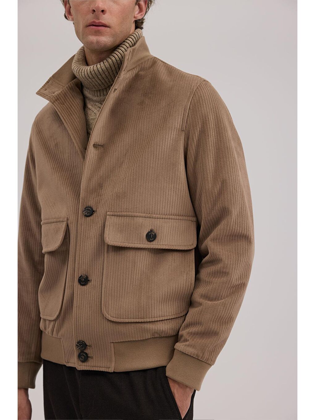 Kahverengi Kahve Comfort Fit Hakim Yaka Kadife Mont-2