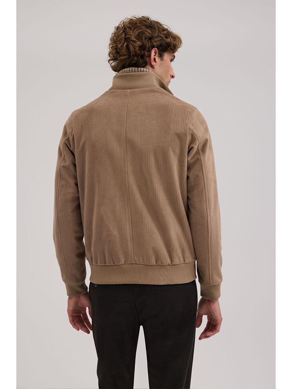 Kahverengi Kahve Comfort Fit Hakim Yaka Kadife Mont-3