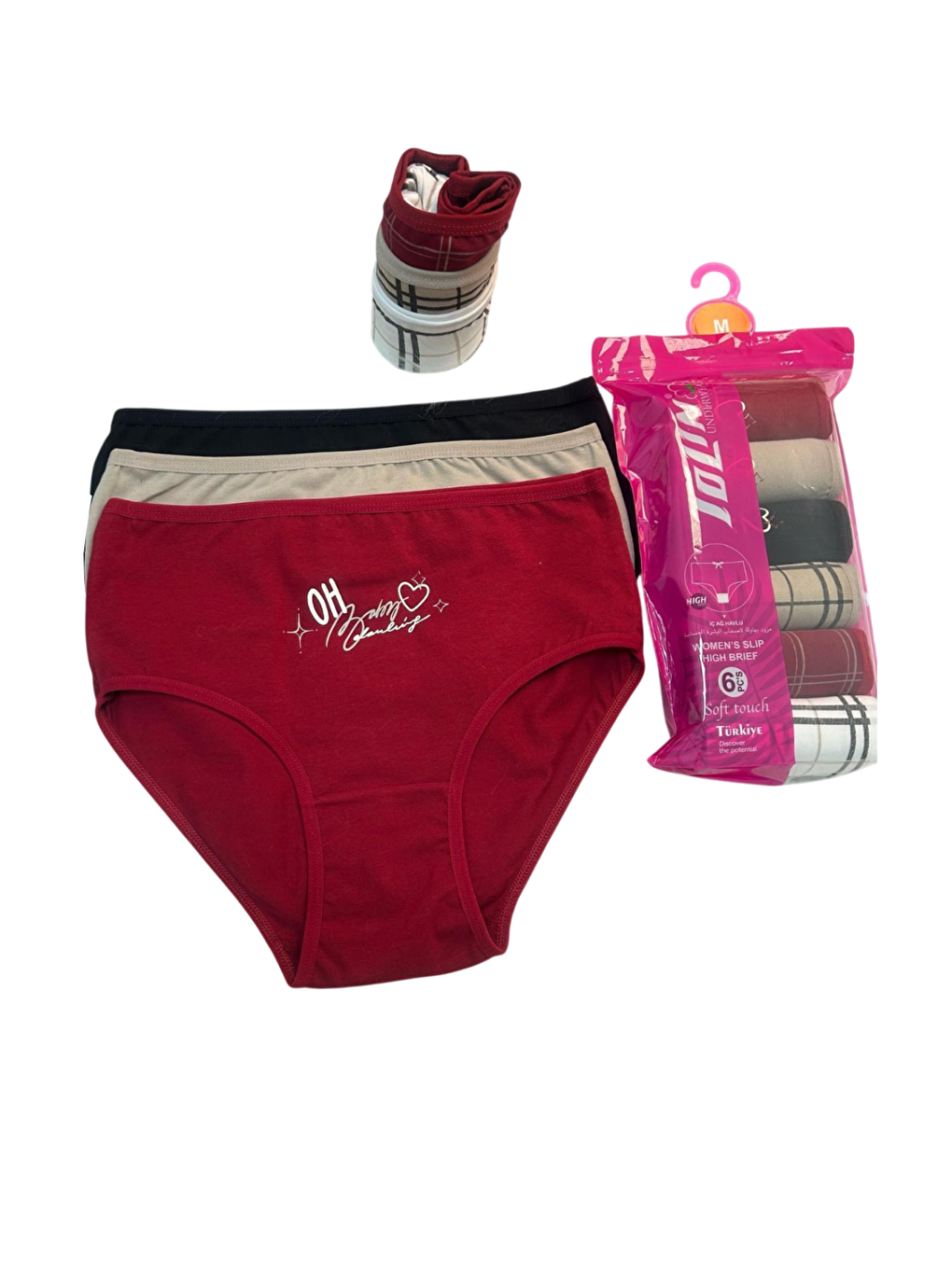 Kırmızı Kadın 6 lı Pamuklu Elastanlı Havlu Ağ Detaylı Yüksek Bel Külot Seti 2186241